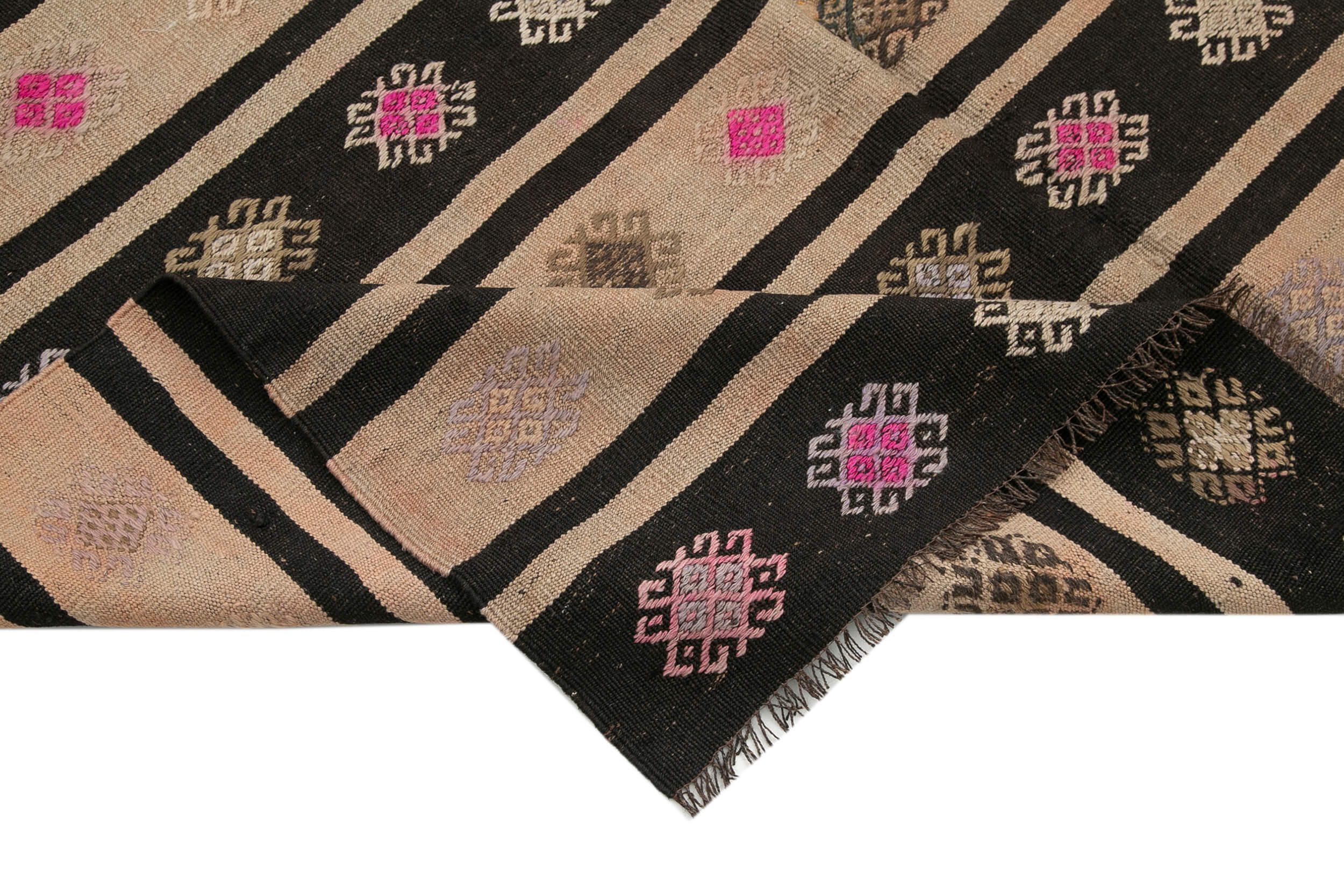Handmade Striped Kilim Rug – Brown Goat Hair Vintage Area Rug 6'0''x8'6''