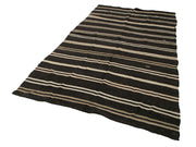 Handmade Kilim Rug - Brown Striped Goat Hair Rug 5'7'' x 10'1'' | Vintage Turkish Carpet