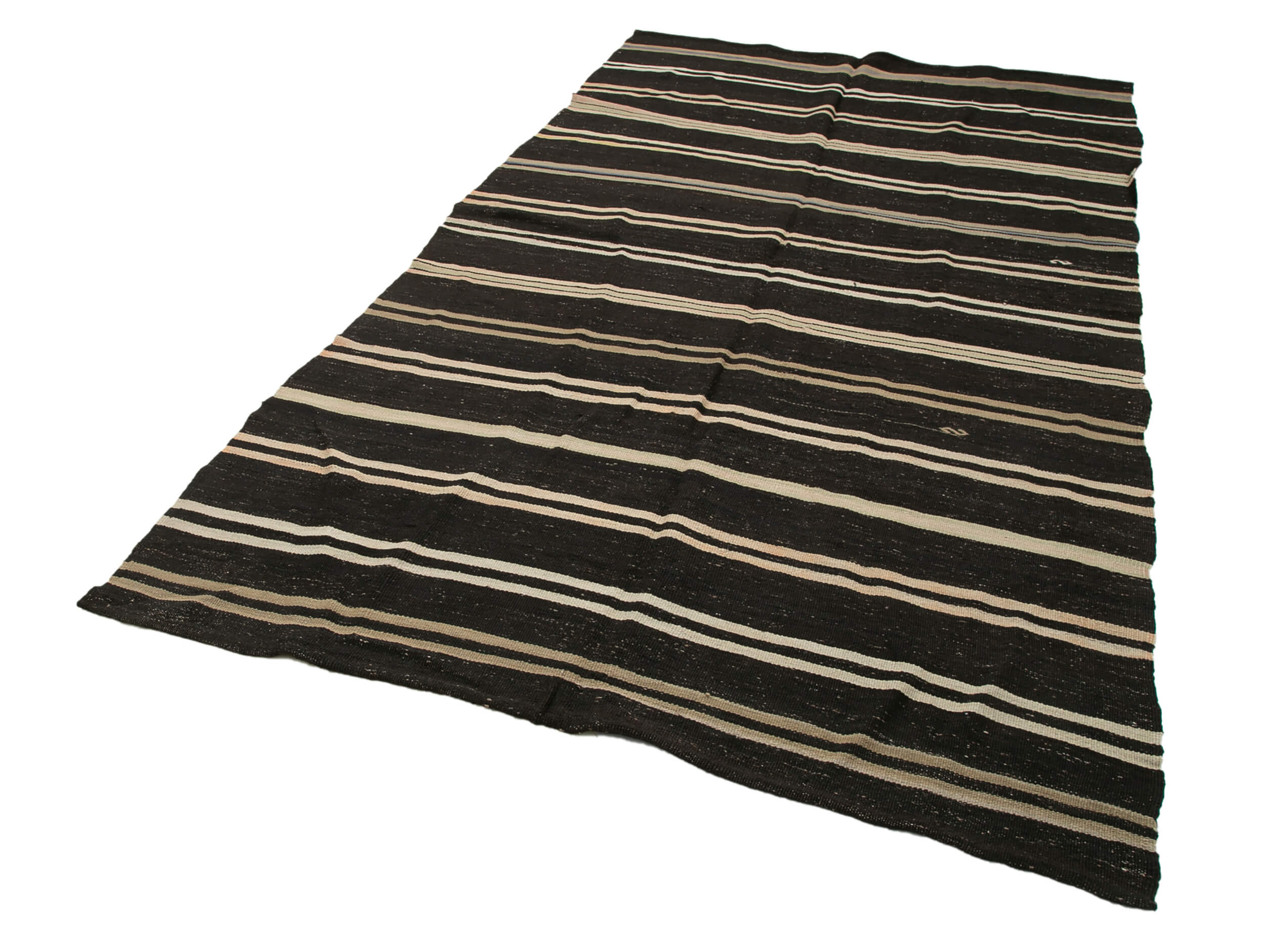 Handmade Kilim Rug - Brown Striped Goat Hair Rug 5'7'' x 10'1'' | Vintage Turkish Carpet