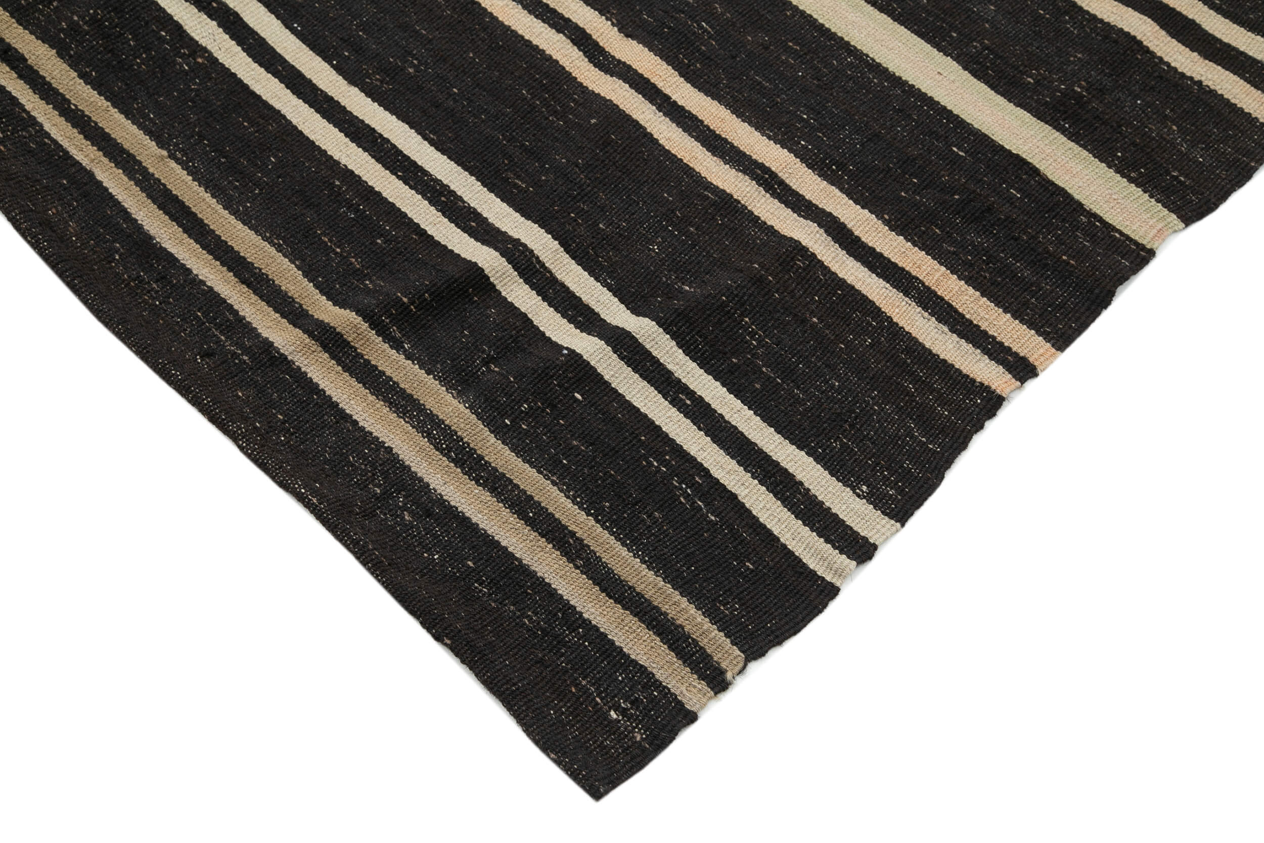 Handmade Kilim Rug - Brown Striped Goat Hair Rug 5'7'' x 10'1'' | Vintage Turkish Carpet