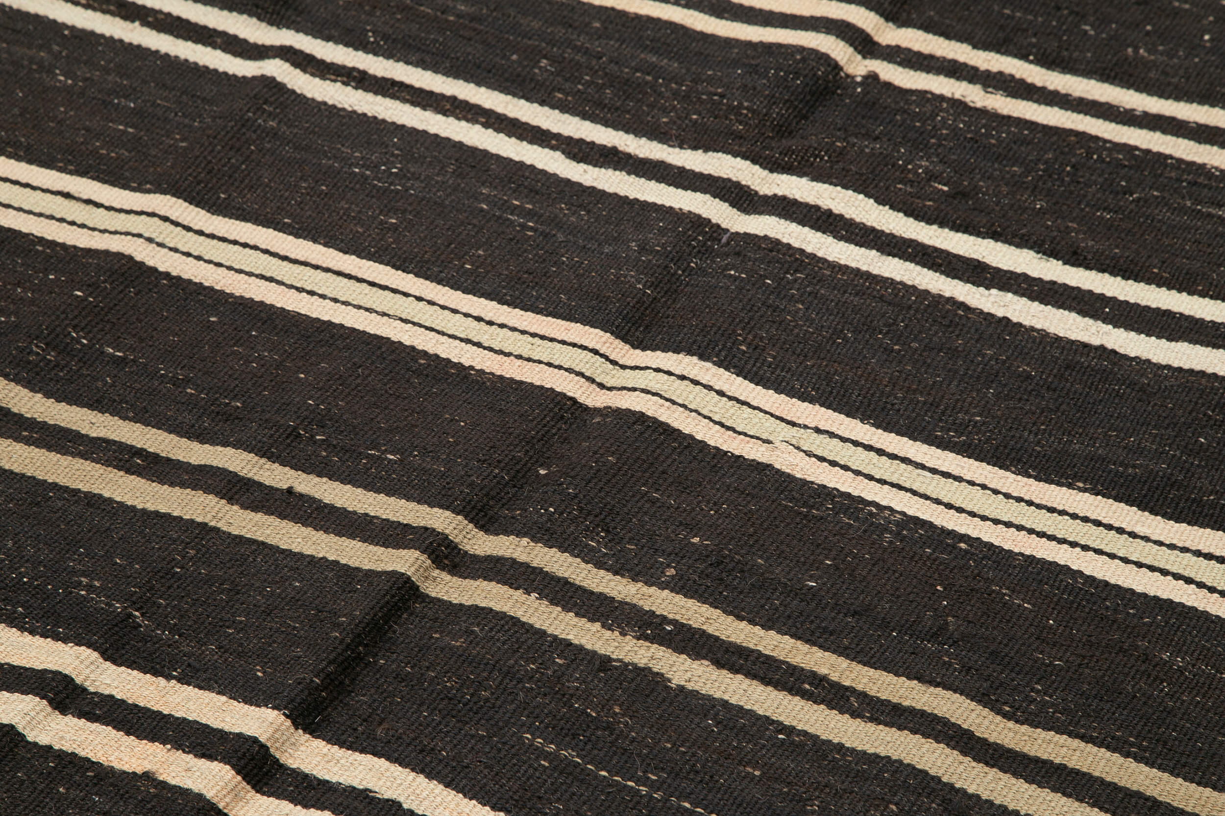 Handmade Kilim Rug - Brown Striped Goat Hair Rug 5'7'' x 10'1'' | Vintage Turkish Carpet