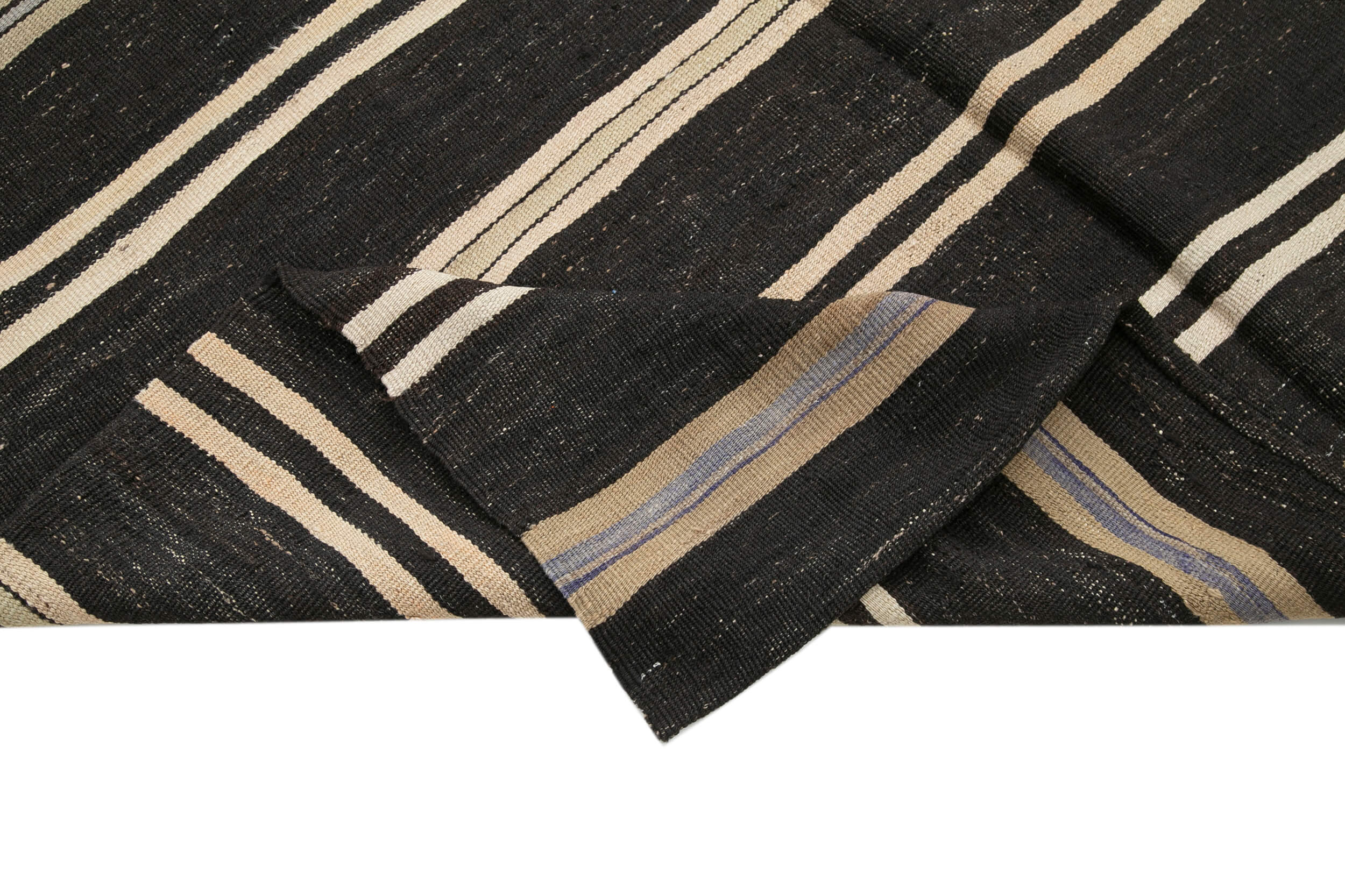 Handmade Kilim Rug - Brown Striped Goat Hair Rug 5'7'' x 10'1'' | Vintage Turkish Carpet