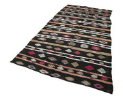 Handmade Striped Kilim Rug - Vintage Area Rug Brown Goat Hair 5'3''x10'2''