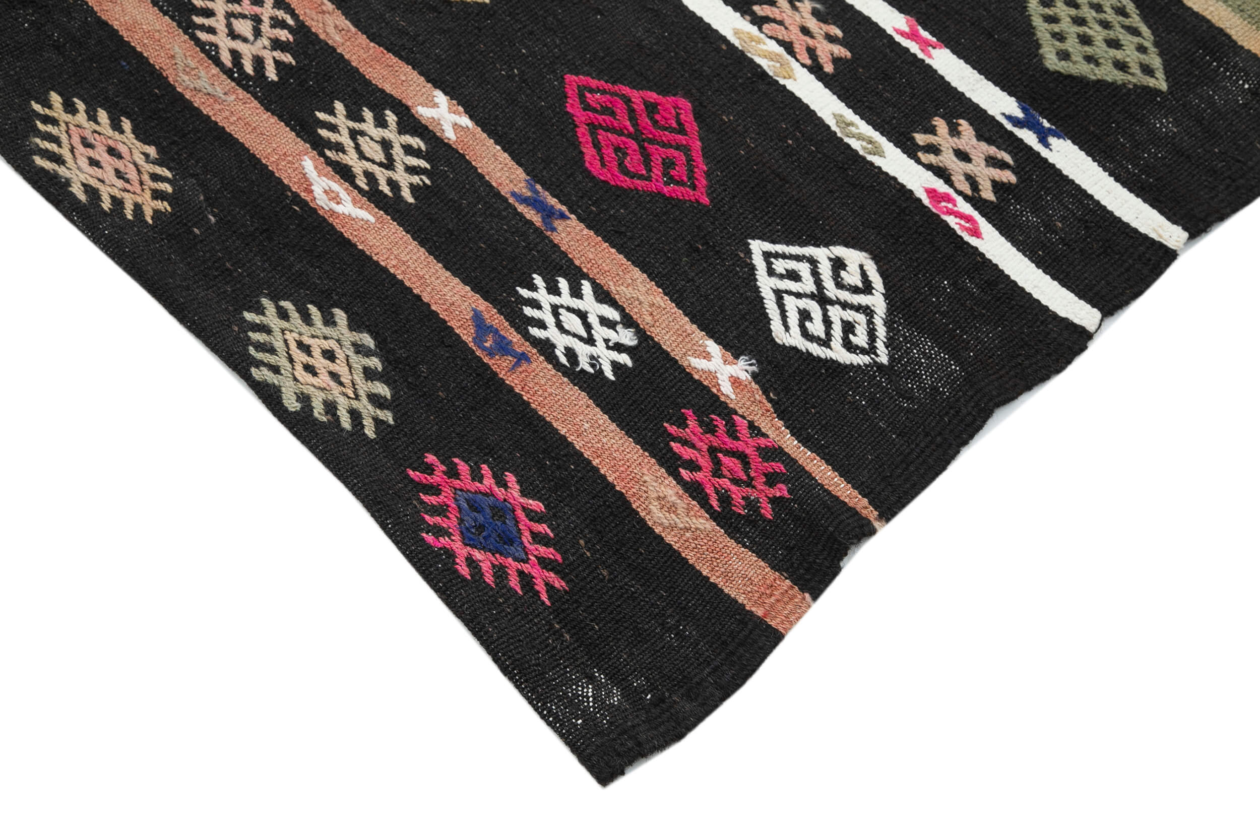 Handmade Striped Kilim Rug - Vintage Area Rug Brown Goat Hair 5'3''x10'2''