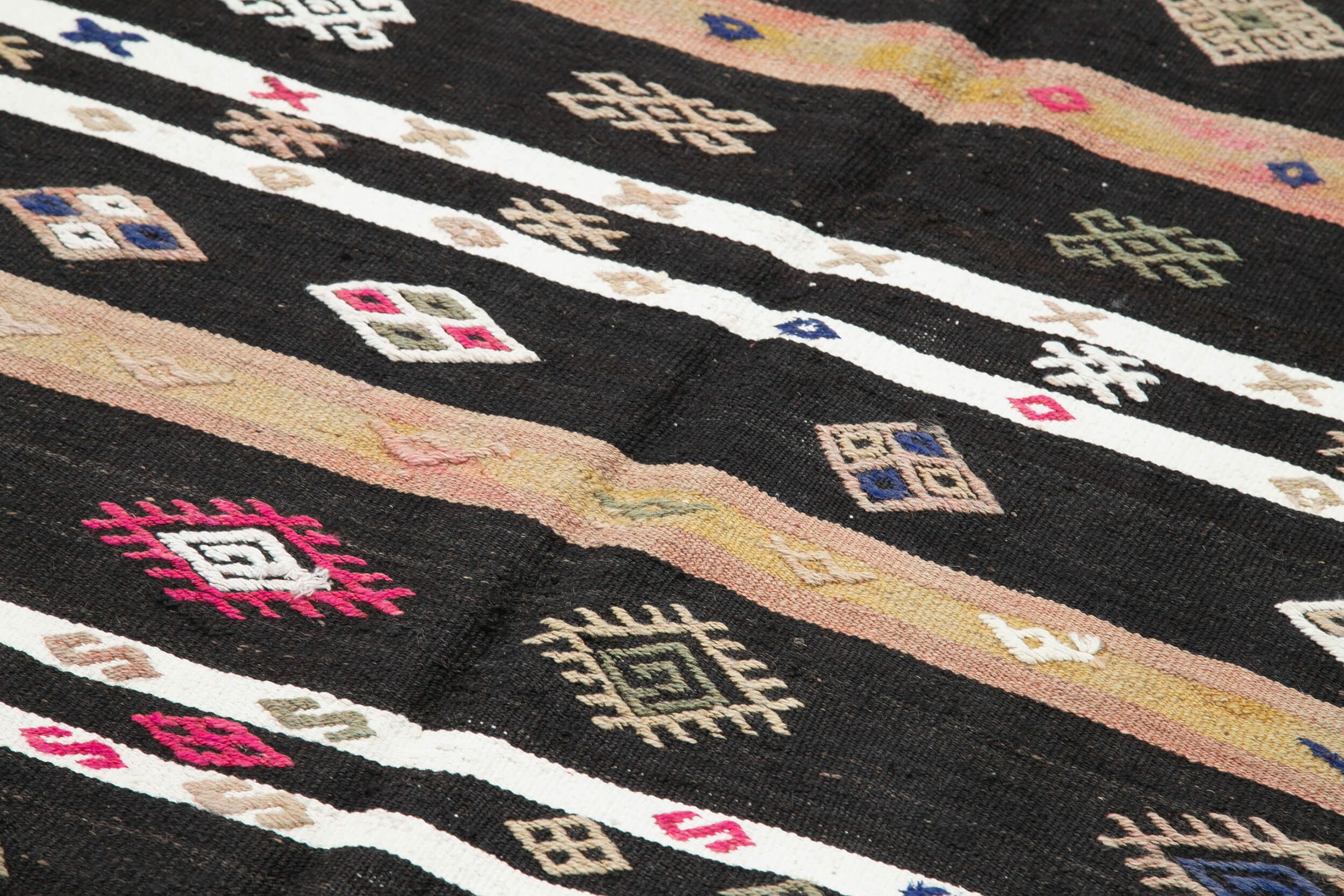 Handmade Striped Kilim Rug - Vintage Area Rug Brown Goat Hair 5'3''x10'2''