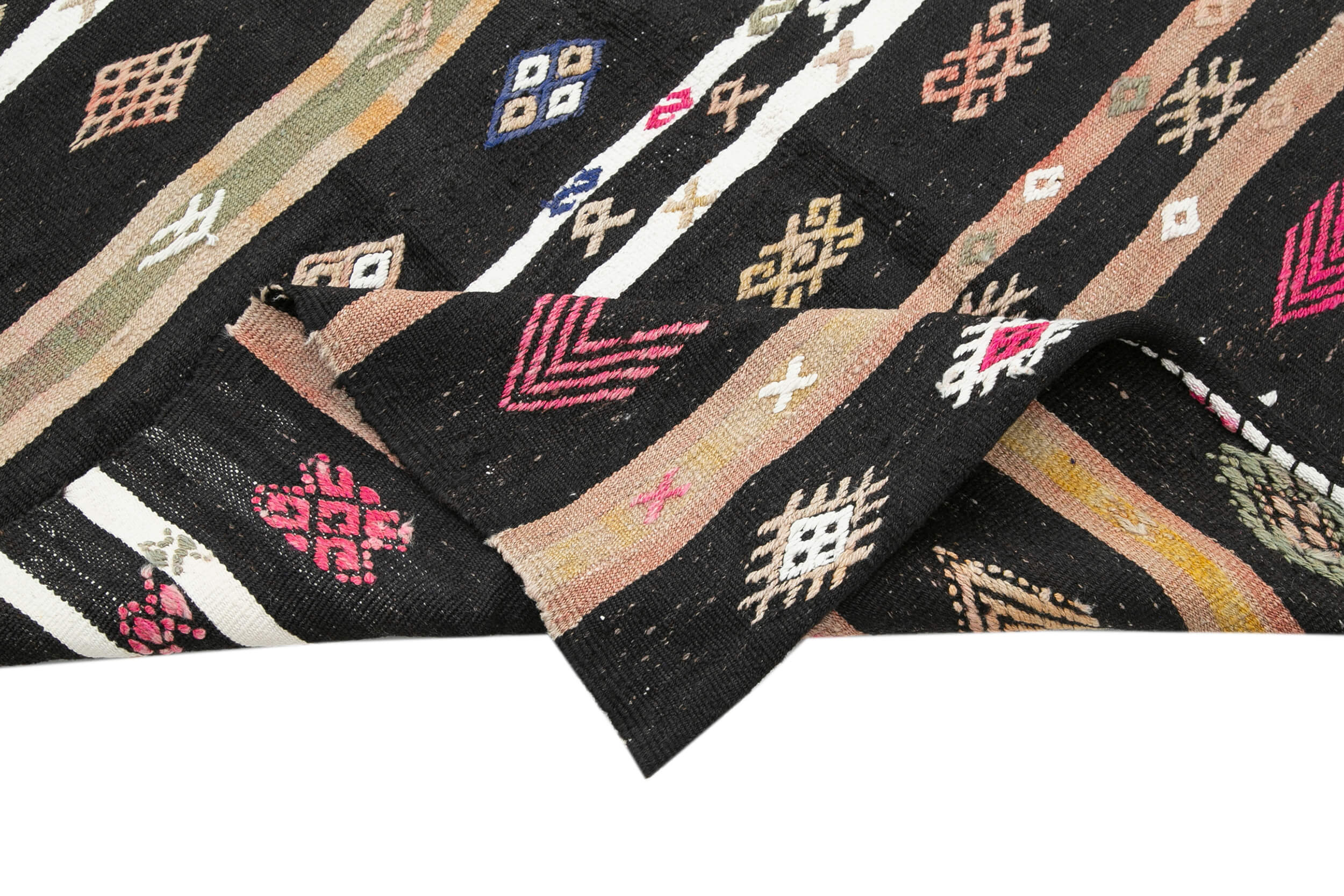 Handmade Striped Kilim Rug - Vintage Area Rug Brown Goat Hair 5'3''x10'2''
