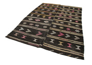 Handmade Striped Kilim Rug - Brown Goat Hair Carpet 6'4'' x 9'2'' Artisan Crafted