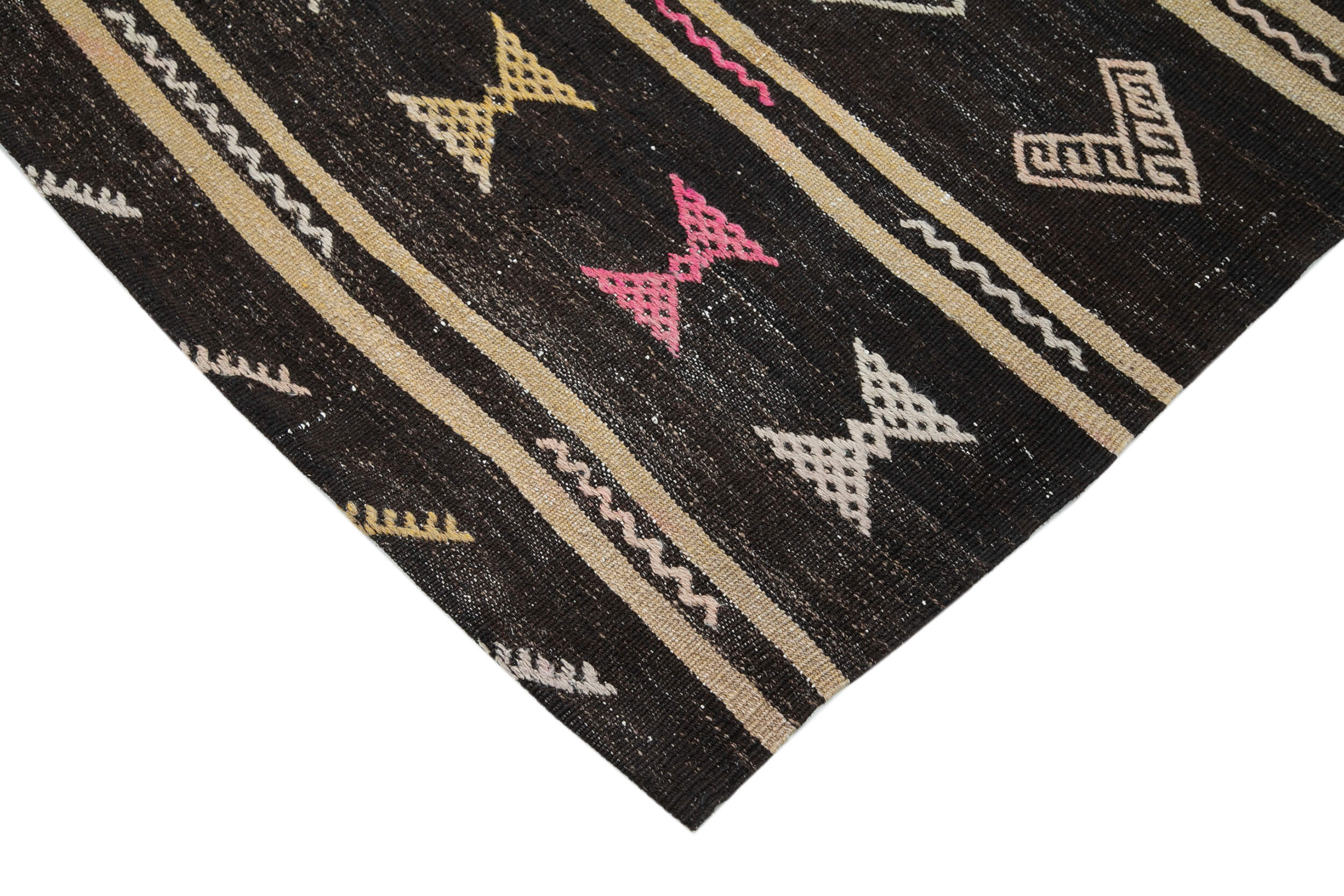 Handmade Striped Kilim Rug - Brown Goat Hair Carpet 6'4'' x 9'2'' Artisan Crafted