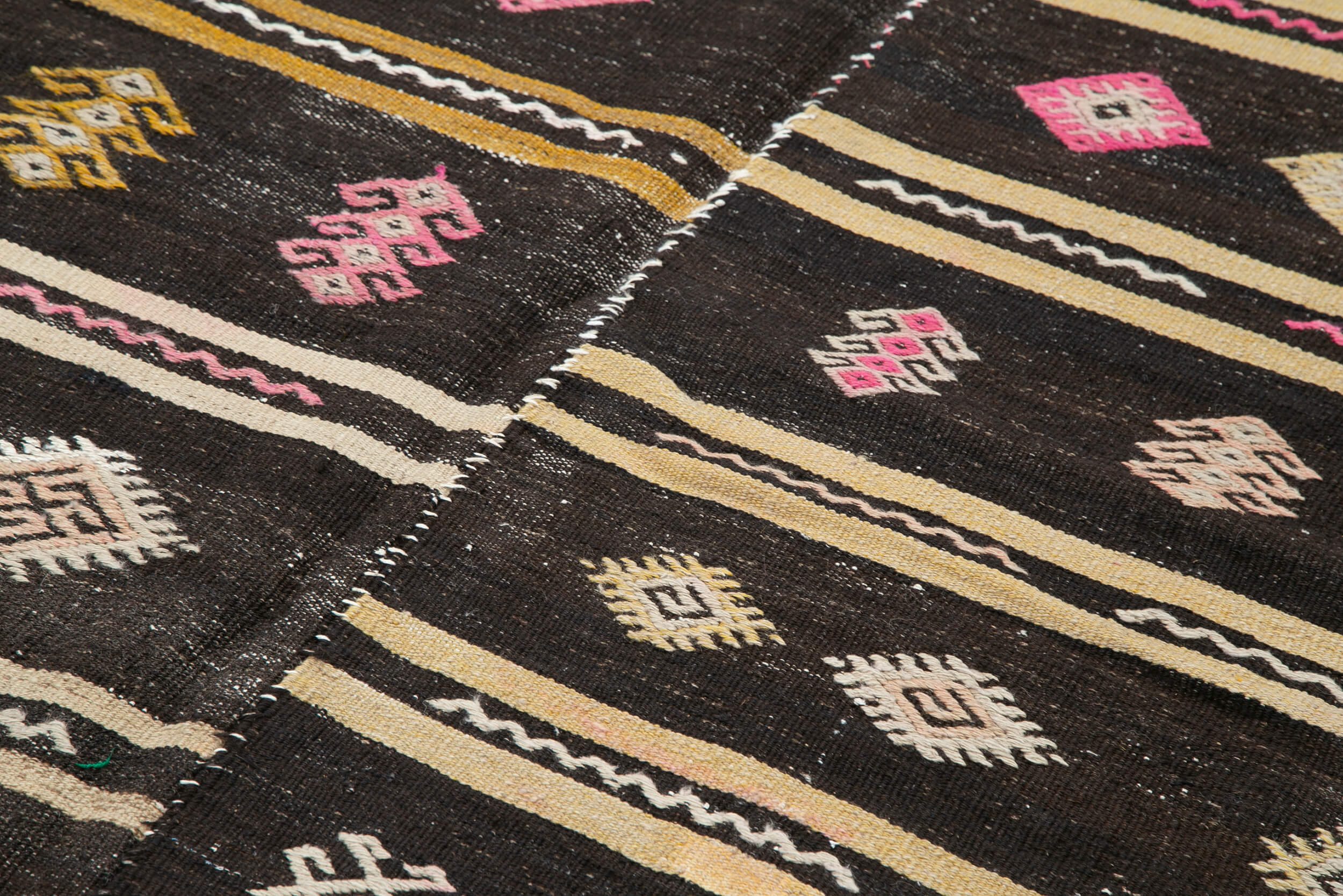 Handmade Striped Kilim Rug - Brown Goat Hair Carpet 6'4'' x 9'2'' Artisan Crafted