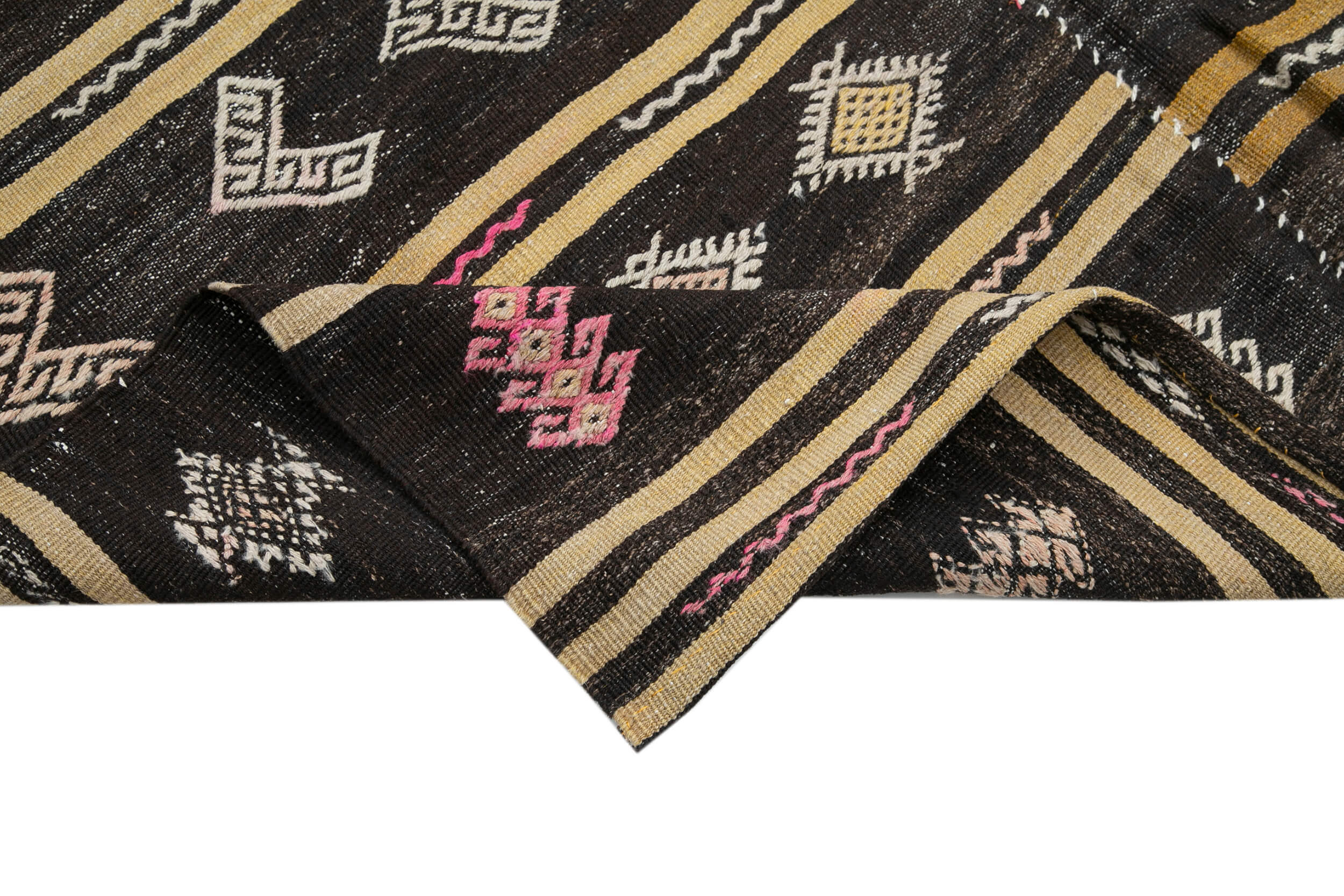Handmade Striped Kilim Rug - Brown Goat Hair Carpet 6'4'' x 9'2'' Artisan Crafted