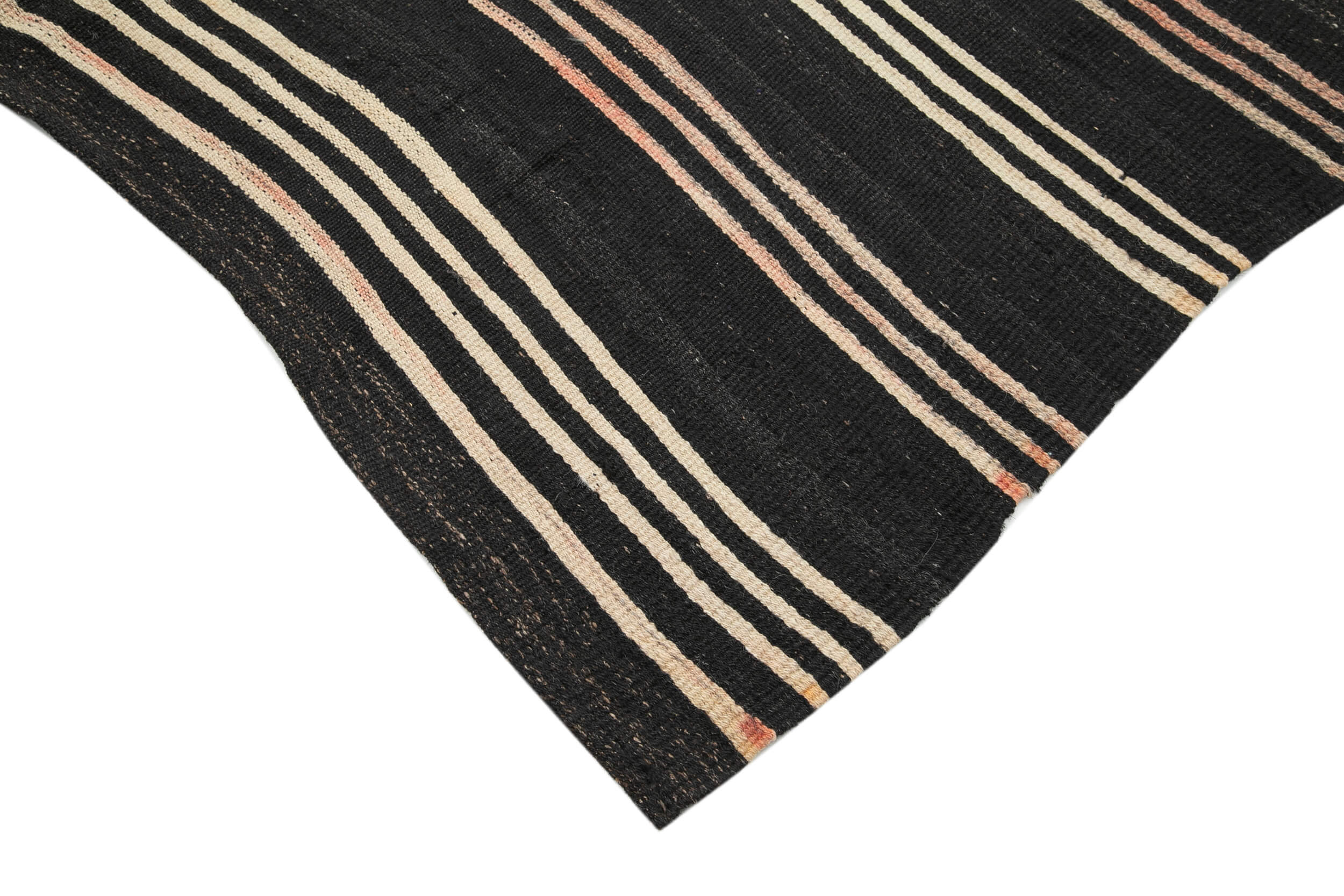 Handmade Kilim Rug - Brown Wool Carpet Striped Area Rug With Goat Hair Texture 6'1''x10'9''