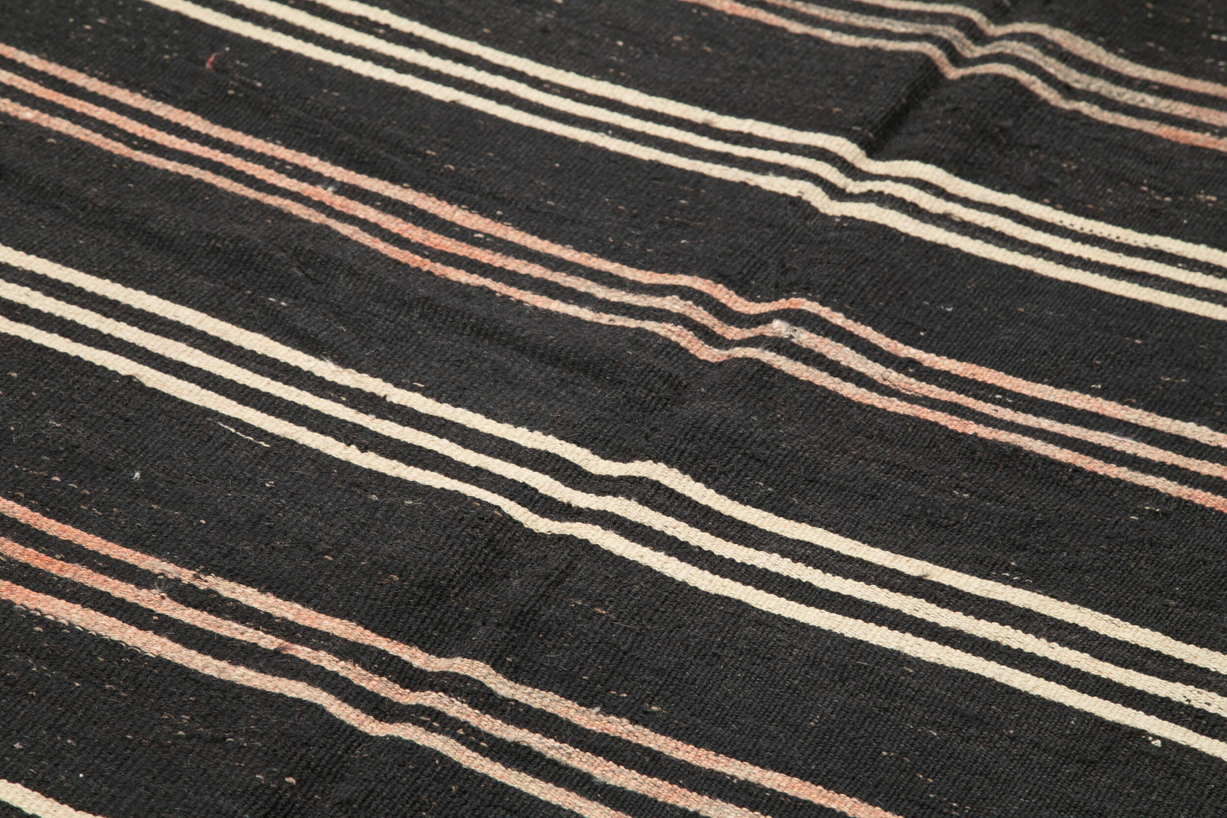 Handmade Kilim Rug - Brown Wool Carpet Striped Area Rug With Goat Hair Texture 6'1''x10'9''
