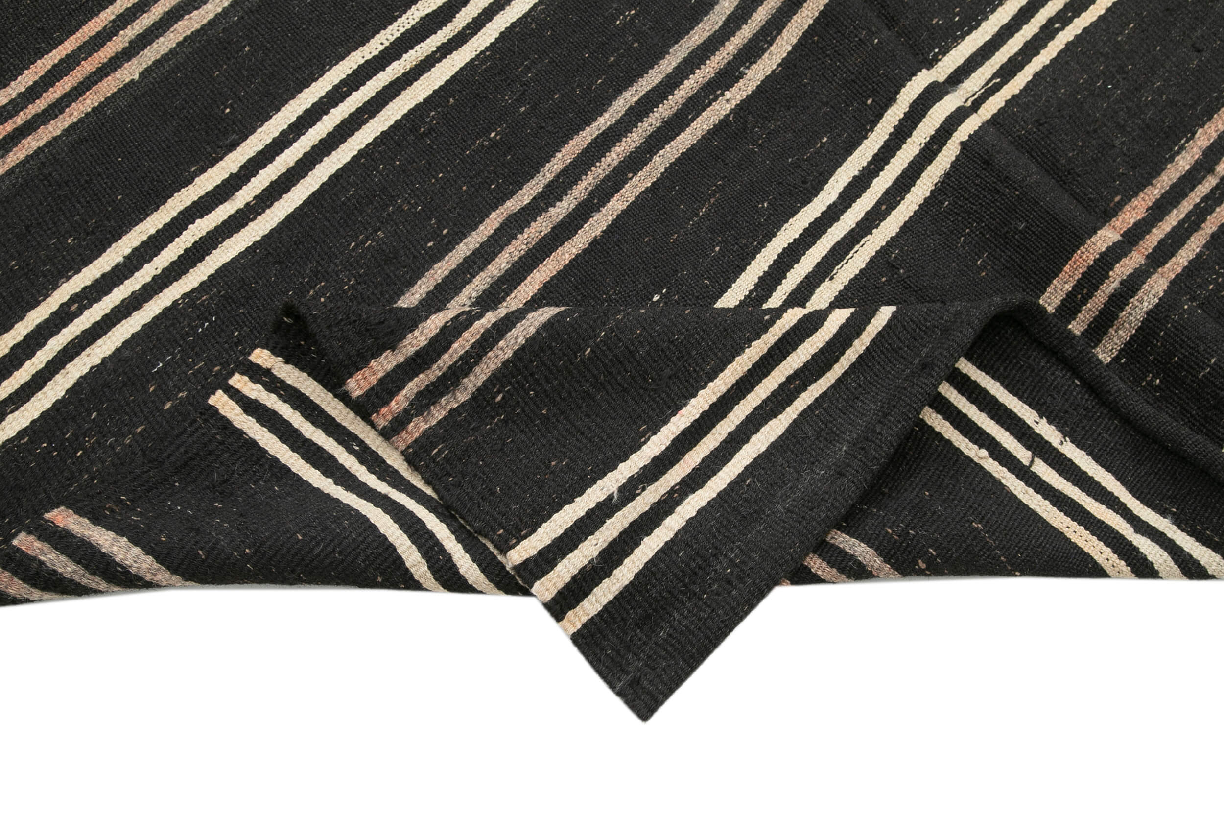 Handmade Kilim Rug - Brown Wool Carpet Striped Area Rug With Goat Hair Texture 6'1''x10'9''