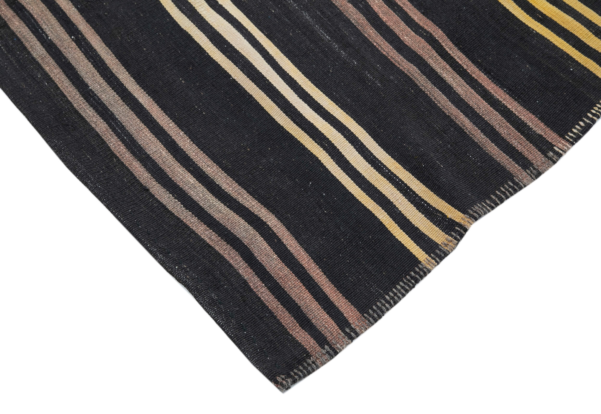 Handmade Kilim Rug – Brown Wool Carpet with Goat Hair | 6'6'' x 10'1'' Striped Area Rug