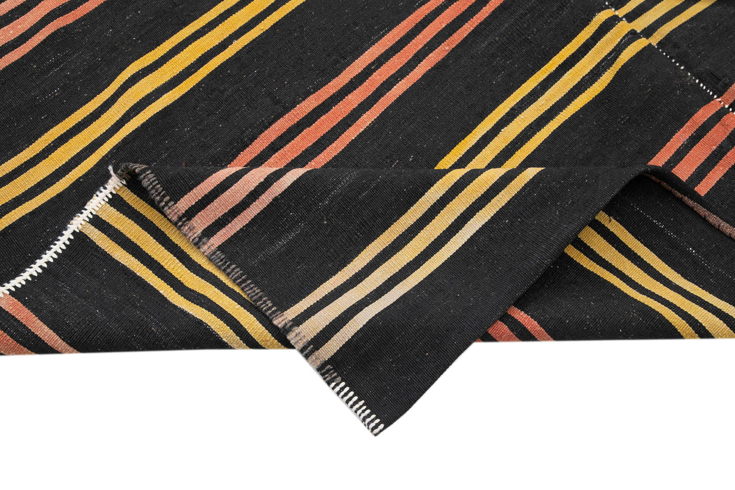 Handmade Kilim Rug – Brown Wool Carpet with Goat Hair | 6'6'' x 10'1'' Striped Area Rug
