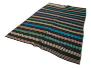 Handmade Kilim Rug – Brown Wool Carpet Striped Area Rug 6'4" x 10'6" Artisan Made