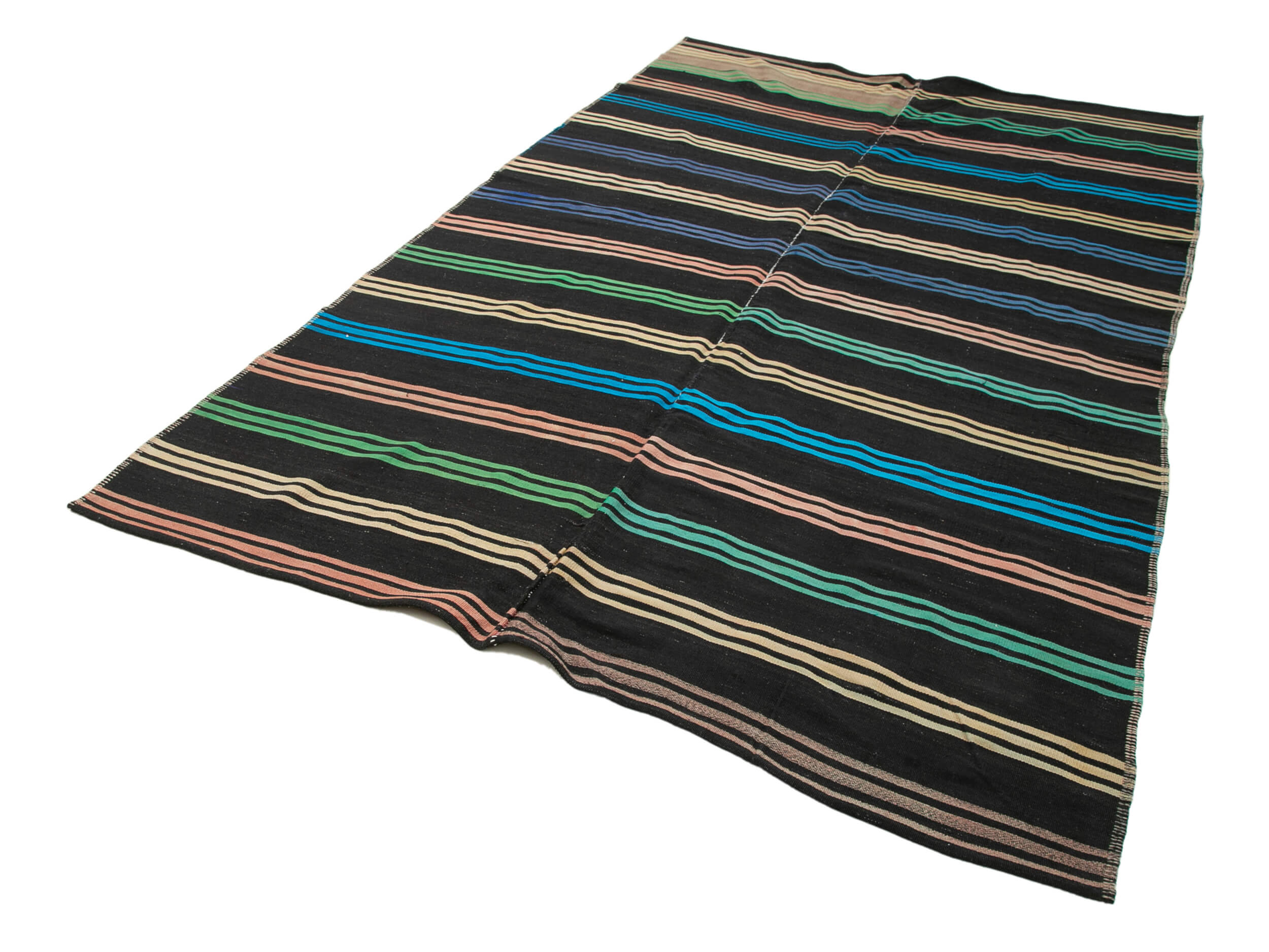 Handmade Kilim Rug – Brown Wool Carpet Striped Area Rug 6'4" x 10'6" Artisan Made