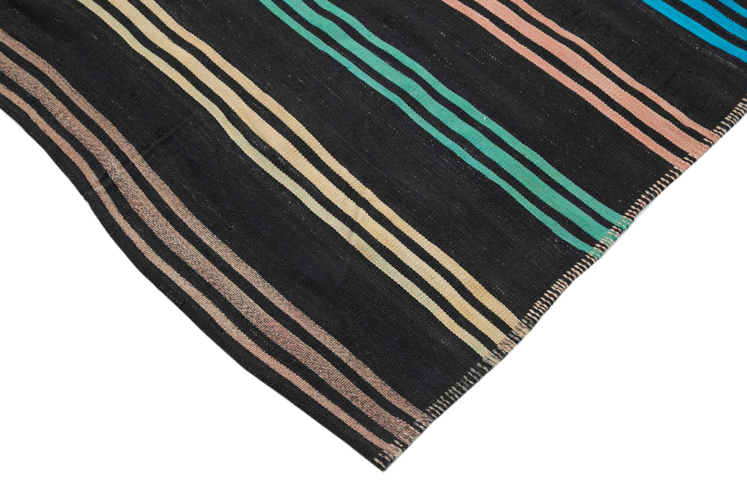 Handmade Kilim Rug – Brown Wool Carpet Striped Area Rug 6'4" x 10'6" Artisan Made