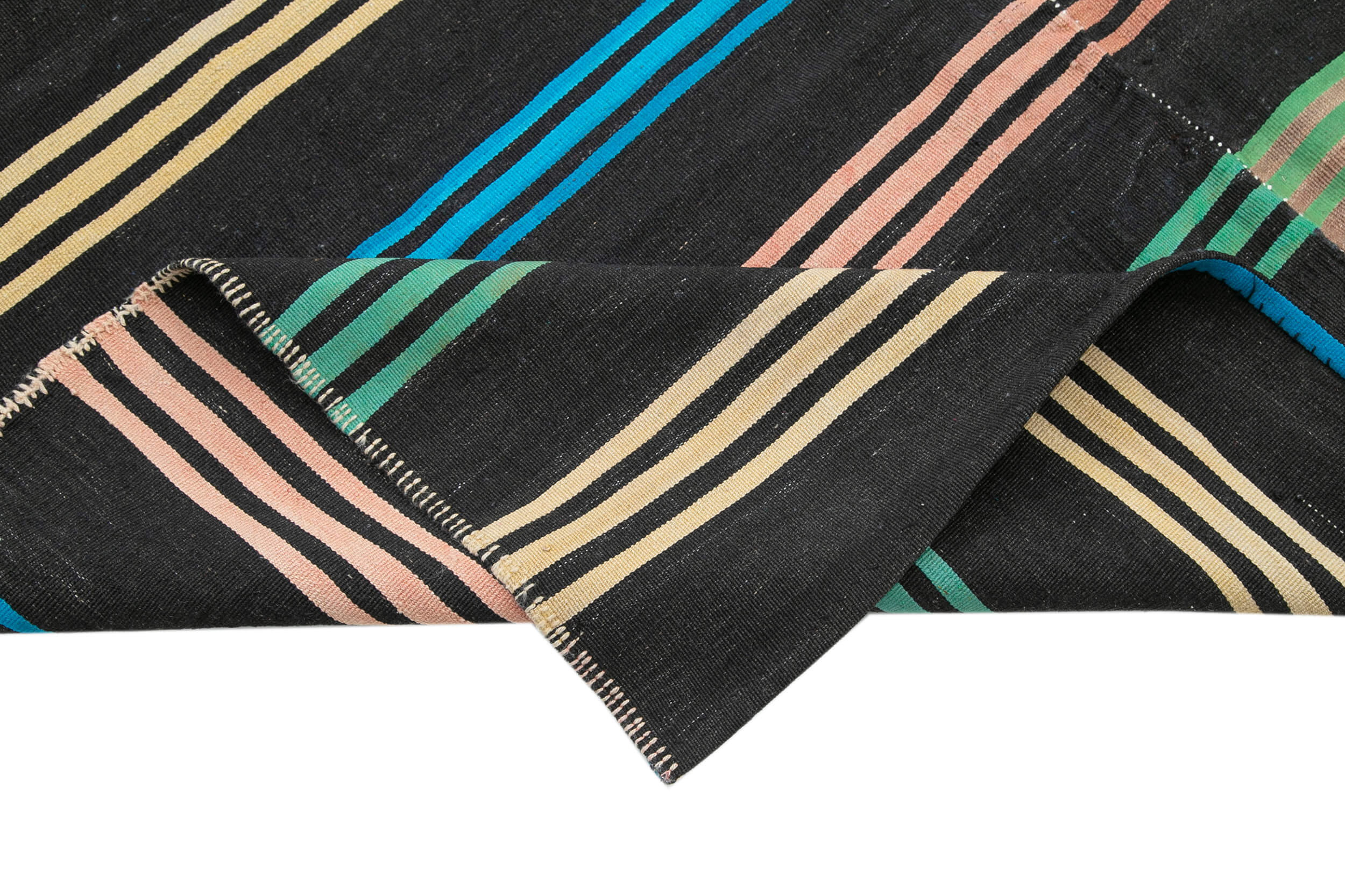 Handmade Kilim Rug – Brown Wool Carpet Striped Area Rug 6'4" x 10'6" Artisan Made