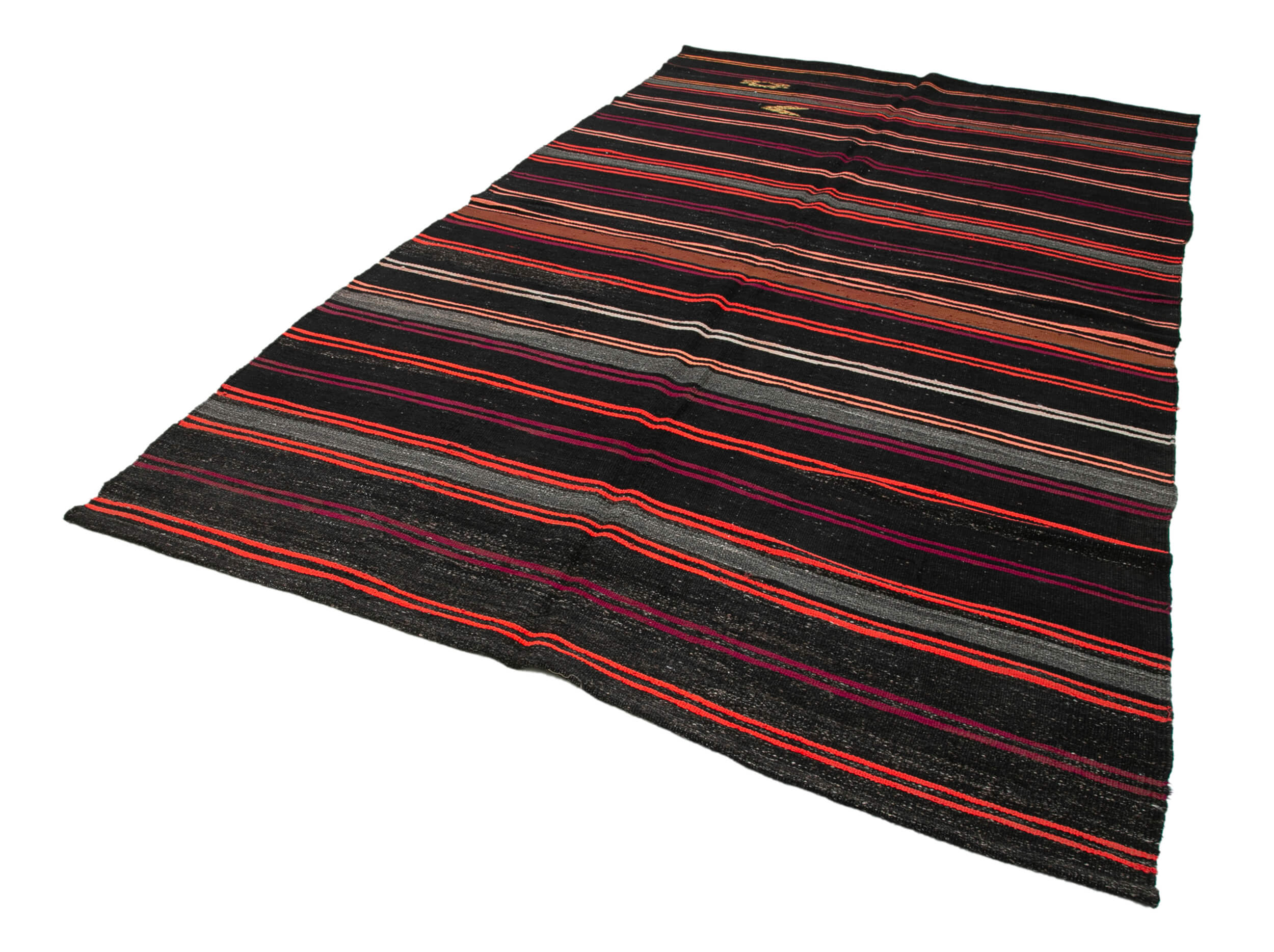 Handmade Goat Hair Rug | Striped Kilim Rug – Vintage Turkish Carpet Brown