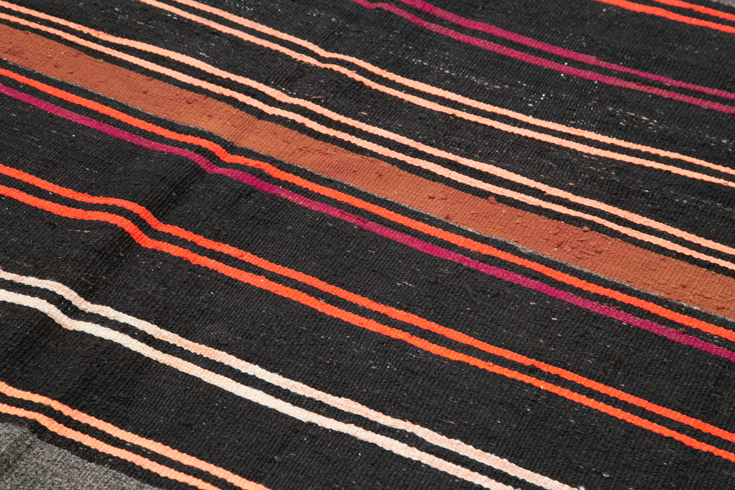 Handmade Goat Hair Rug | Striped Kilim Rug – Vintage Turkish Carpet Brown