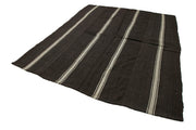 Handmade Kilim Rug - Striped Area Rug Brown Goat Hair Wool Cotton Blend 7'6''x9'4''