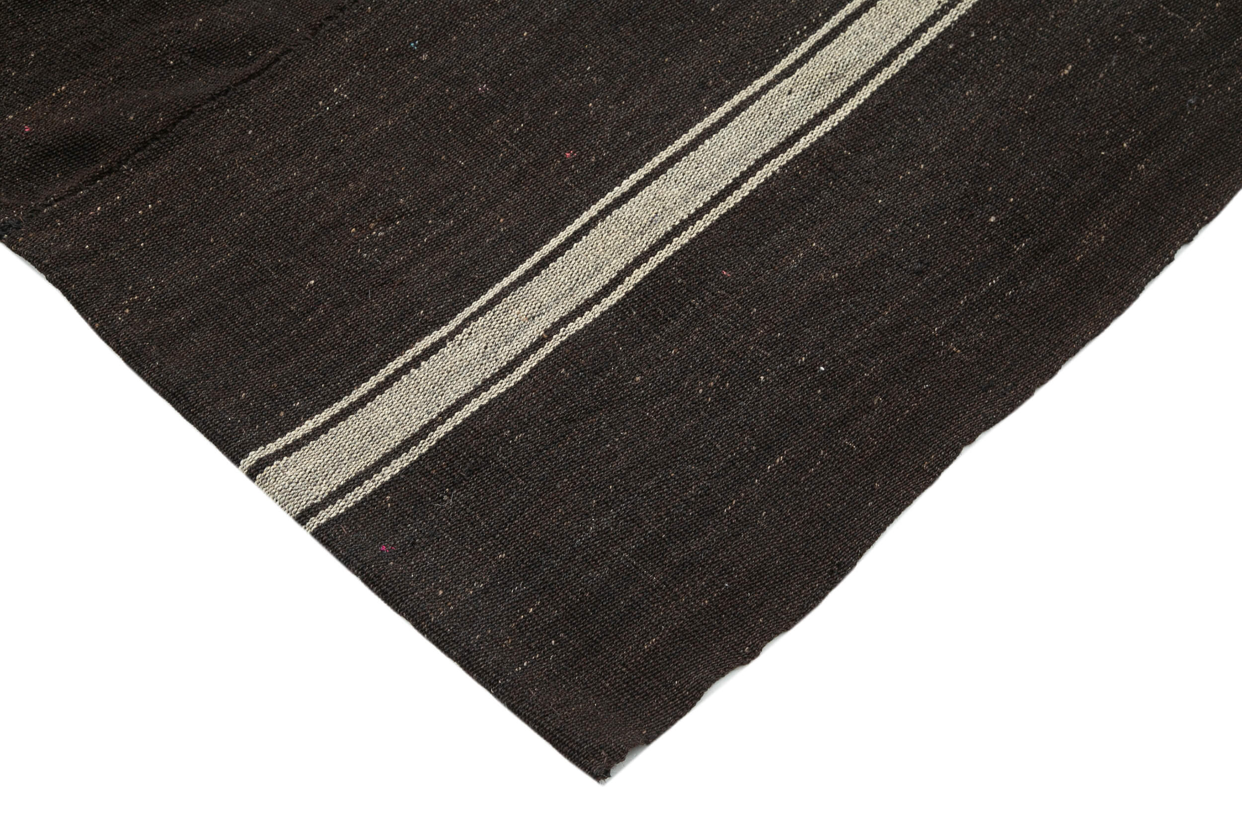 Handmade Kilim Rug - Striped Area Rug Brown Goat Hair Wool Cotton Blend 7'6''x9'4''