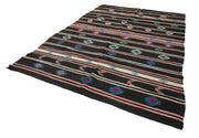Handmade Kilim Rug – Brown Striped Area Rug with Soft Goat Hair Texture 7'10''x11'9''