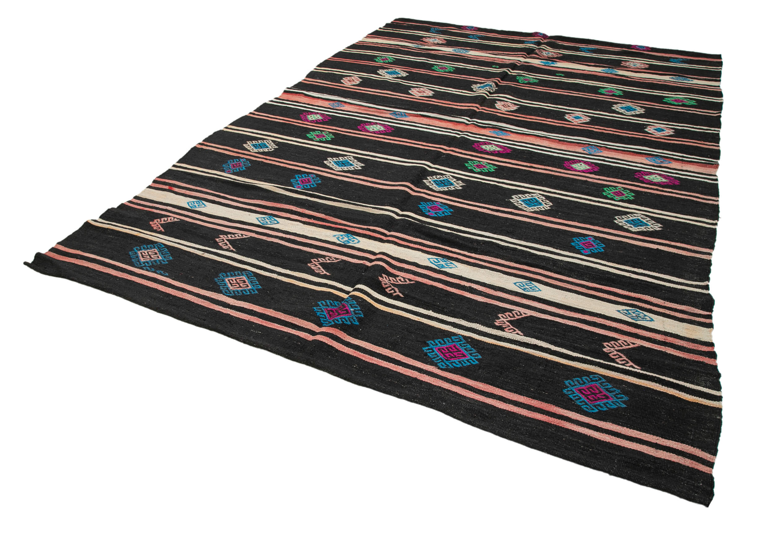 Handmade Kilim Rug – Brown Striped Area Rug with Soft Goat Hair Texture 7'10''x11'9''