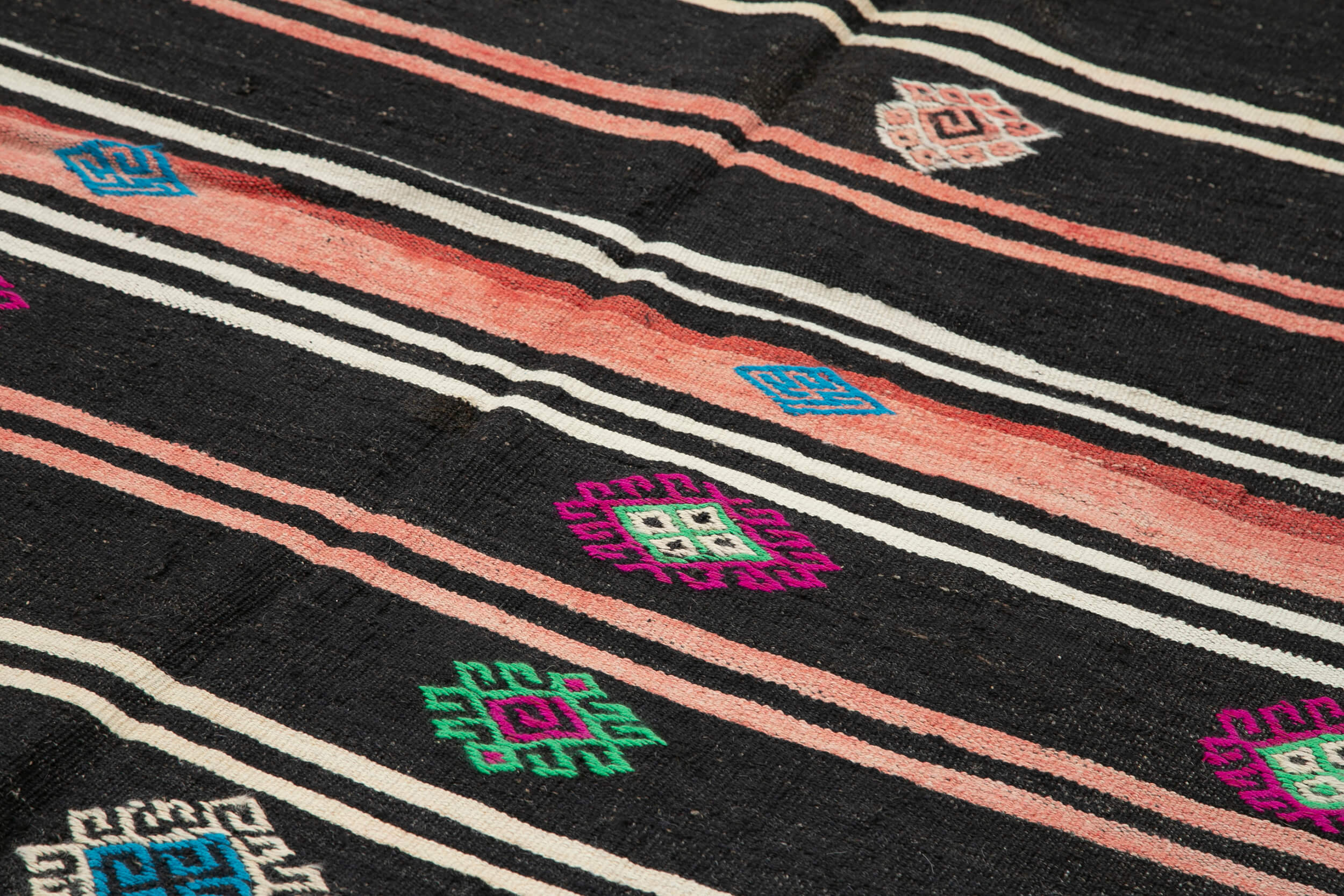 Handmade Kilim Rug – Brown Striped Area Rug with Soft Goat Hair Texture 7'10''x11'9''