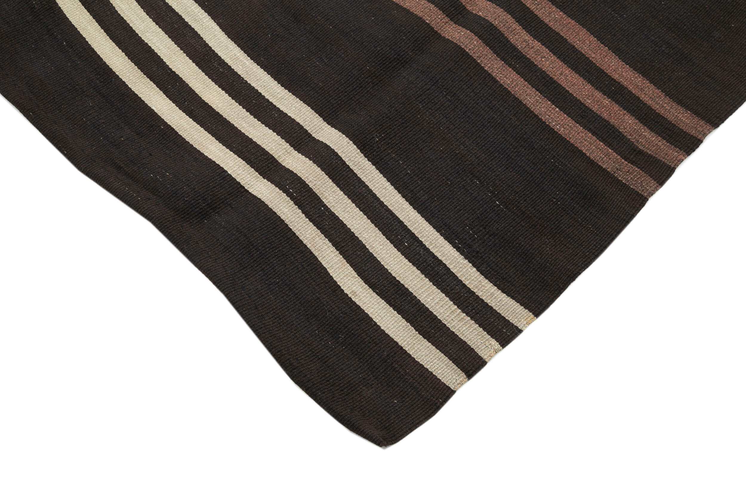 Handmade Kilim Rug | Vintage Turkish Carpet 7x11 Feet - Brown Wool Striped Area Rug