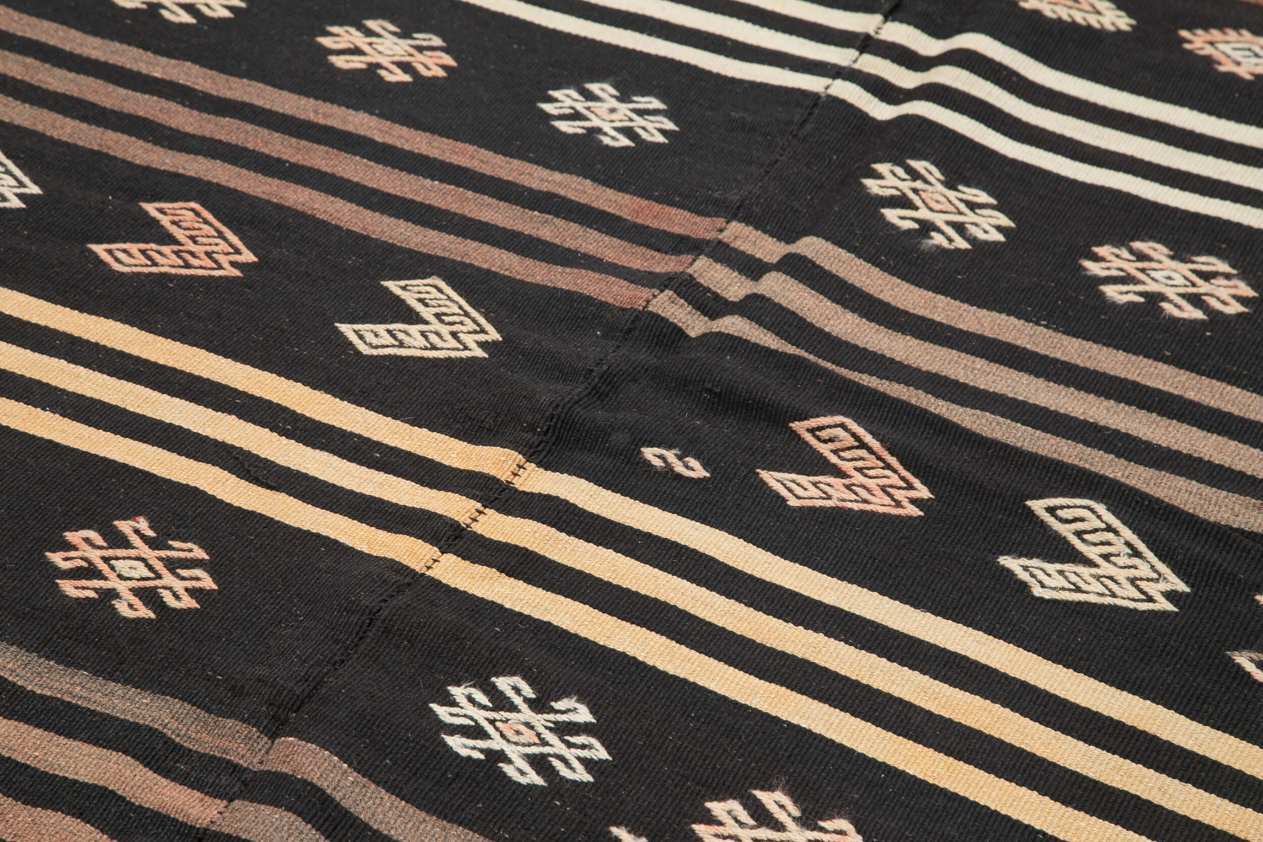 Handmade Goat Hair Rug – Striped Kilim Carpet with Soft Cotton Backing 6'6''x10'9''