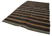 Handmade Striped Kilim Rug – Brown Goat Hair Vintage Area Rug 6'8''x10'11''