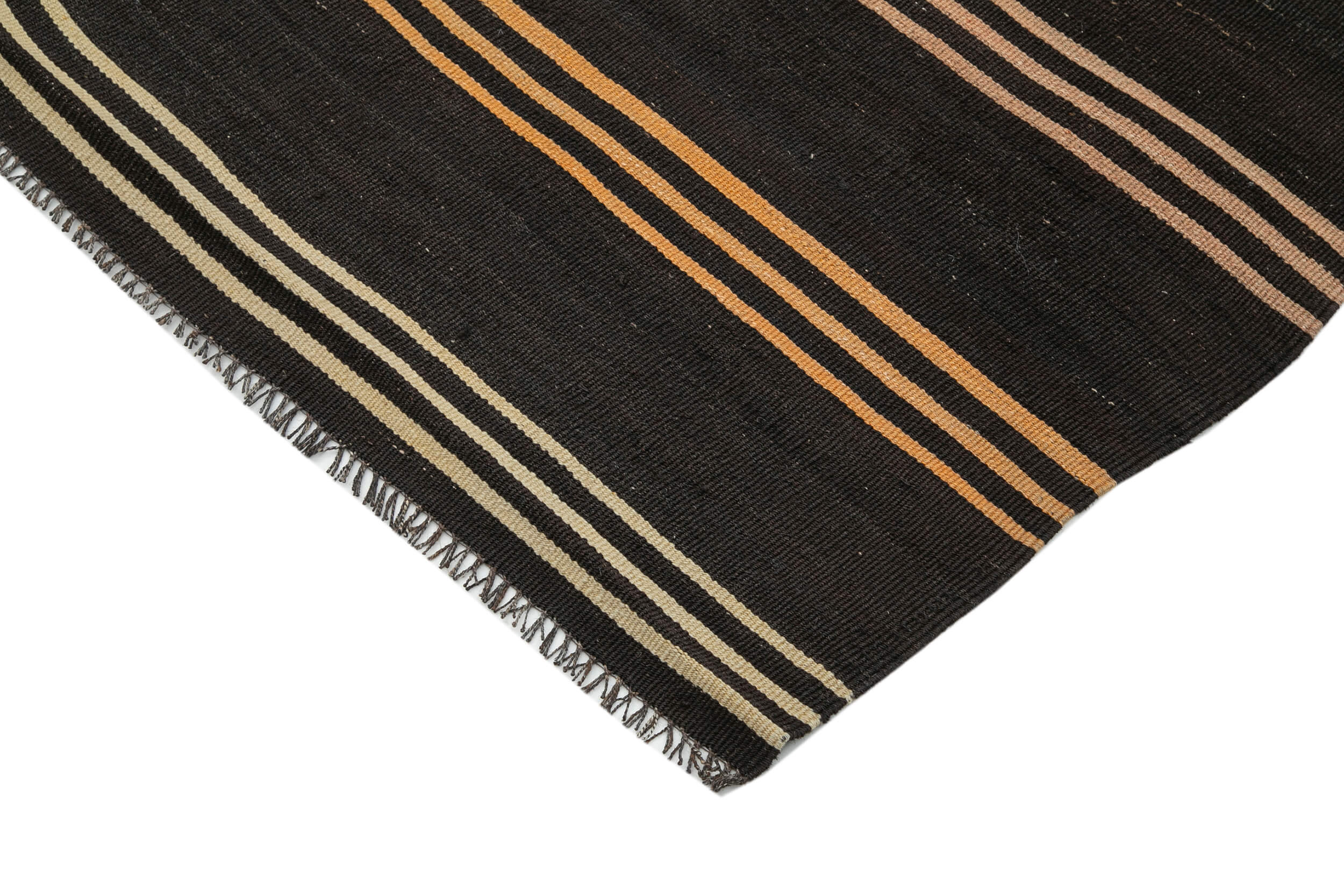 Handmade Striped Kilim Rug – Brown Goat Hair Vintage Area Rug 6'8''x10'11''