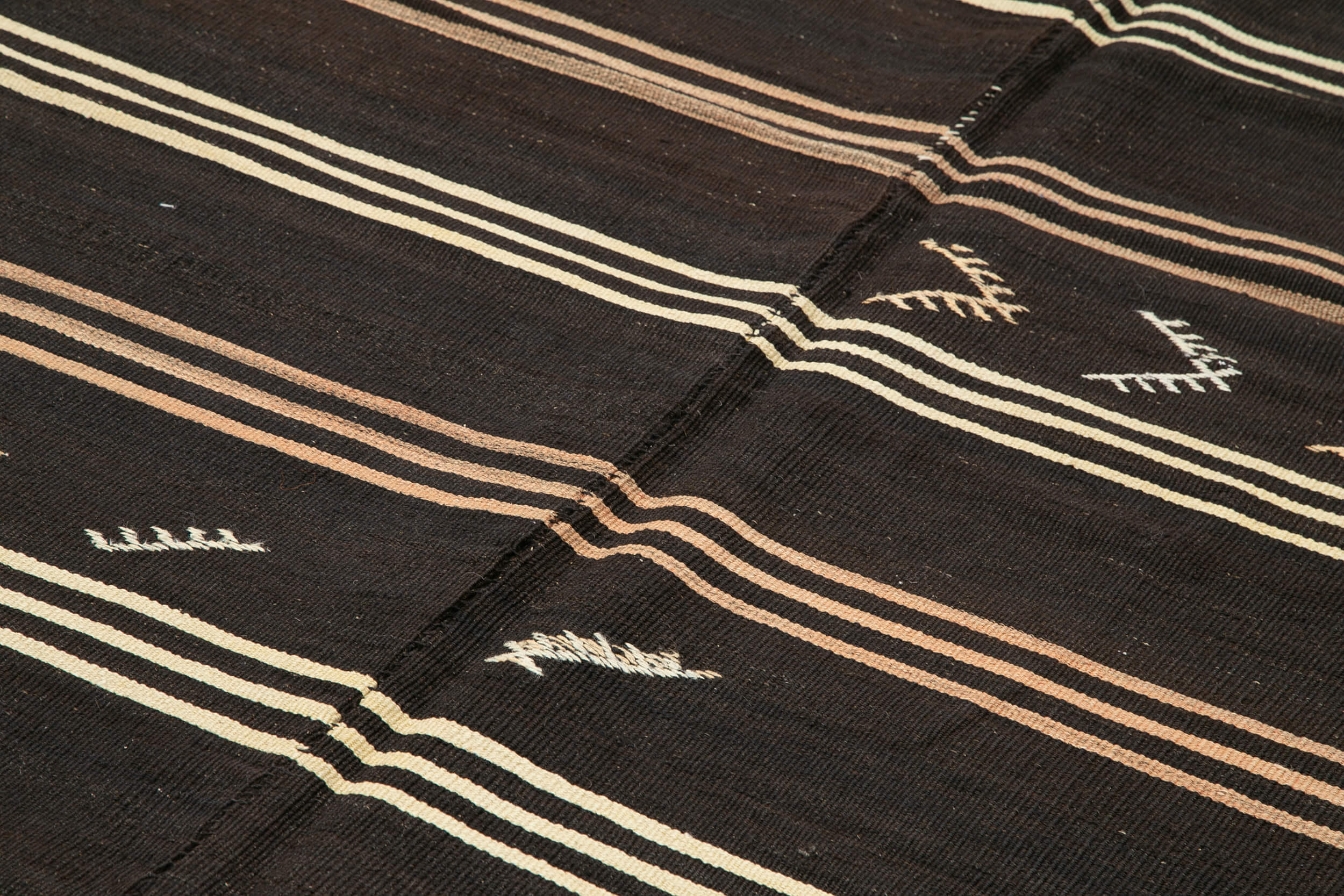 Handmade Striped Kilim Rug – Brown Goat Hair Vintage Area Rug 6'8''x10'11''