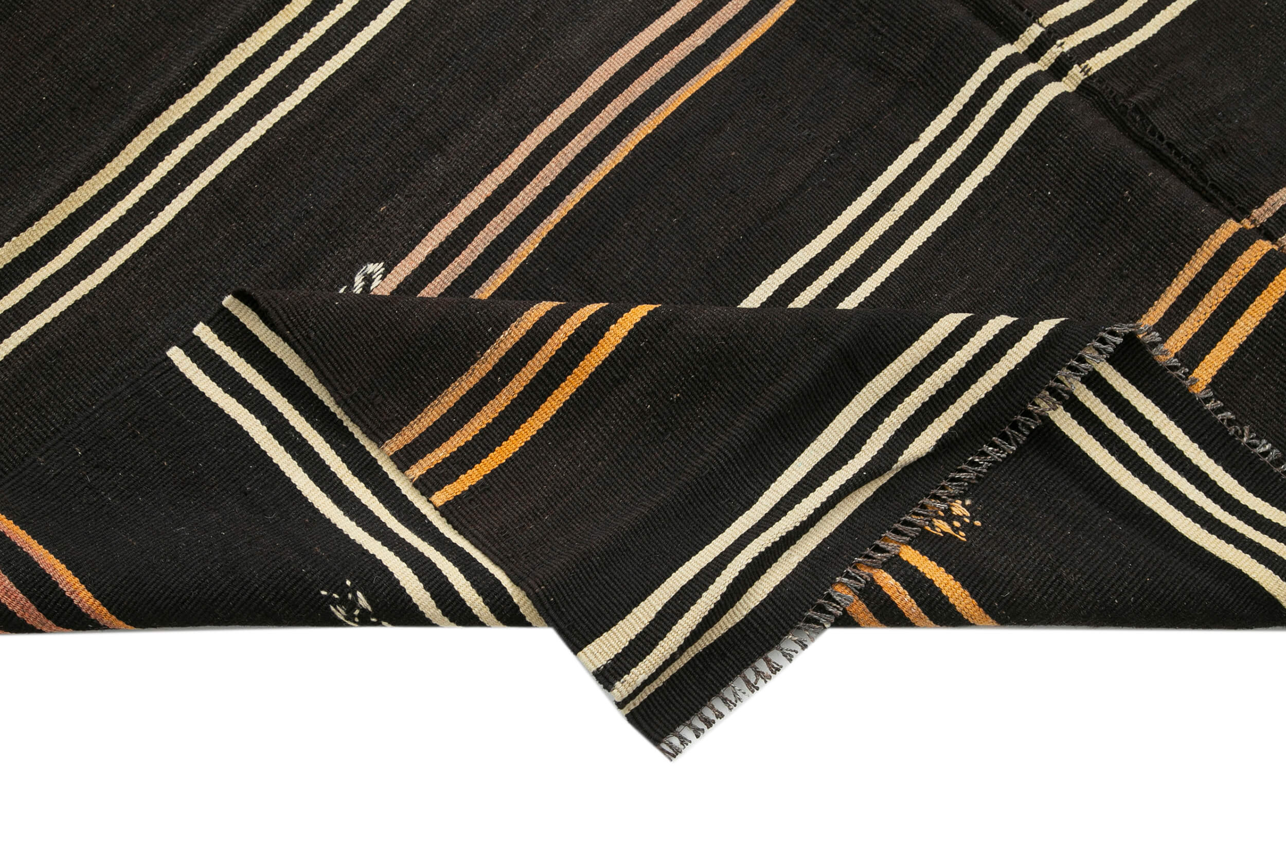 Handmade Striped Kilim Rug – Brown Goat Hair Vintage Area Rug 6'8''x10'11''