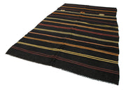 Handmade Goat Hair Rug | Vintage Hand Woven Rug Brown Wool Kilim 6x11 Feet