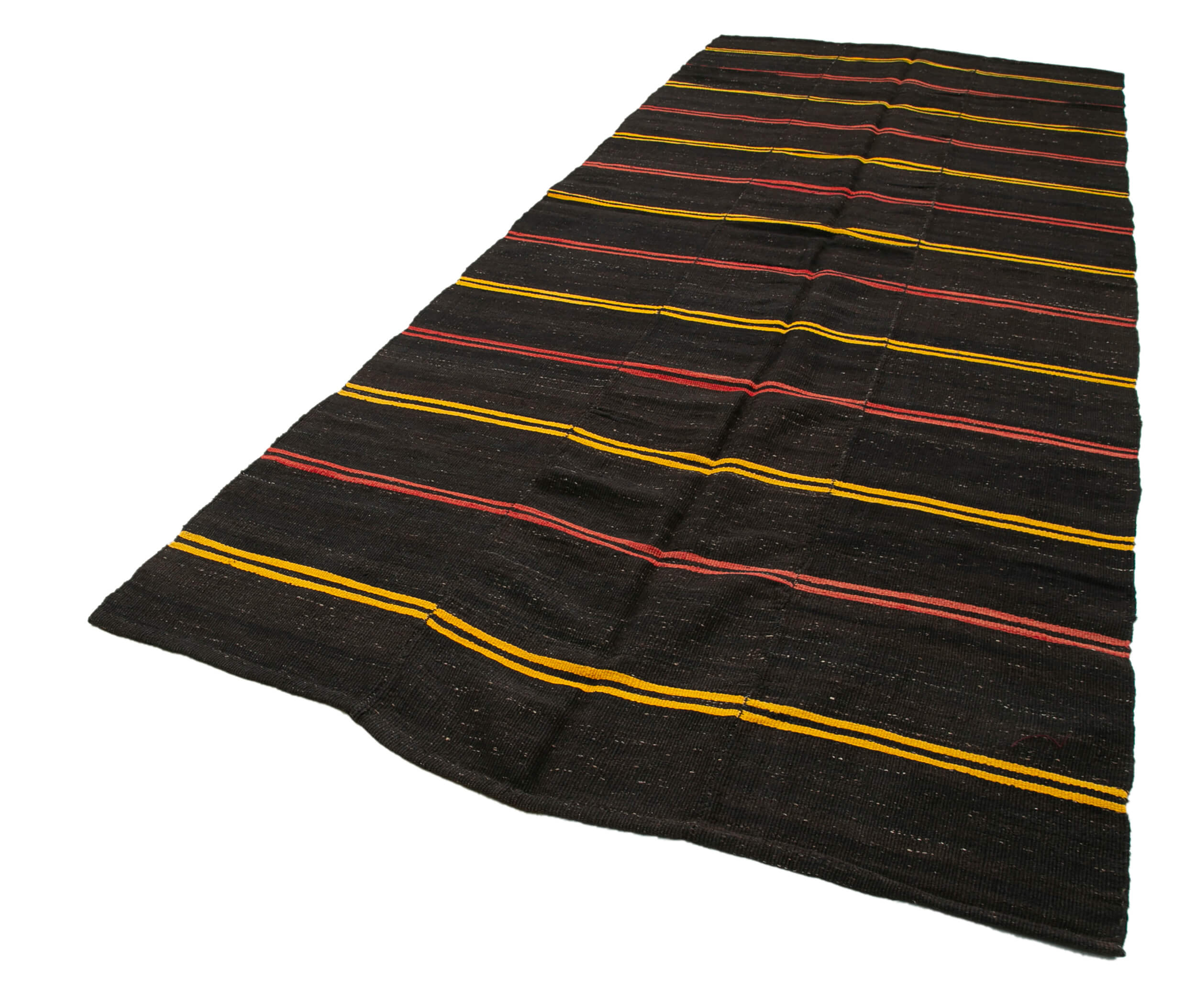 Handmade Kilim Rug - Brown Striped Area Rug With Goat Hair & Cotton Base 5'8''x13'9''