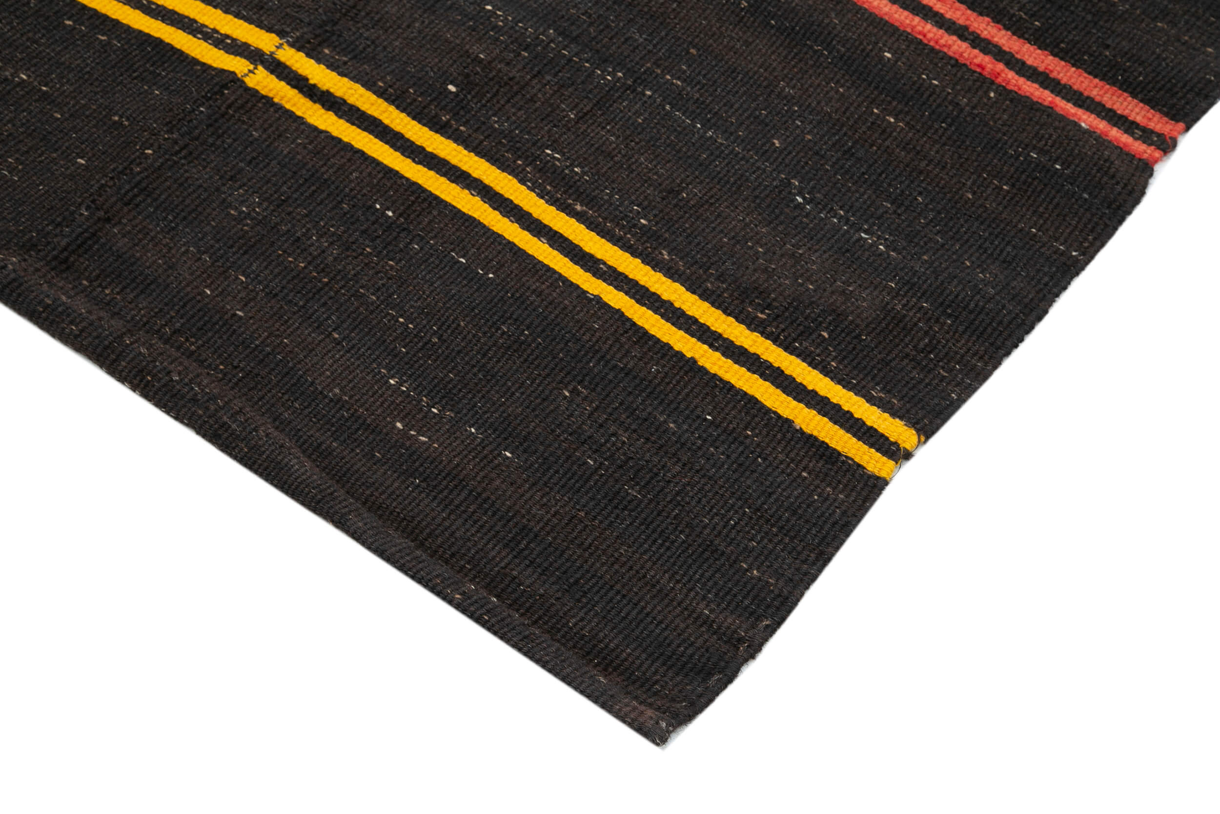 Handmade Kilim Rug - Brown Striped Area Rug With Goat Hair & Cotton Base 5'8''x13'9''