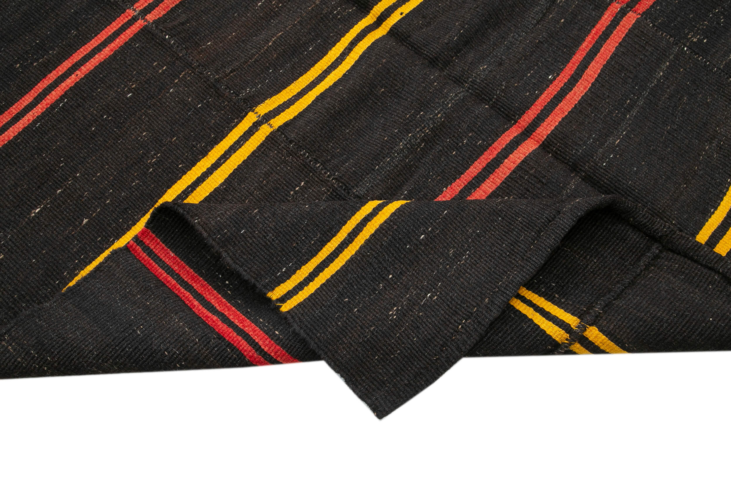 Handmade Kilim Rug - Brown Striped Area Rug With Goat Hair & Cotton Base 5'8''x13'9''