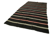 Handmade Kilim Rug - Striped Area Rug Brown Wool Carpet 6'7'' x 12'3'' Flat Weave