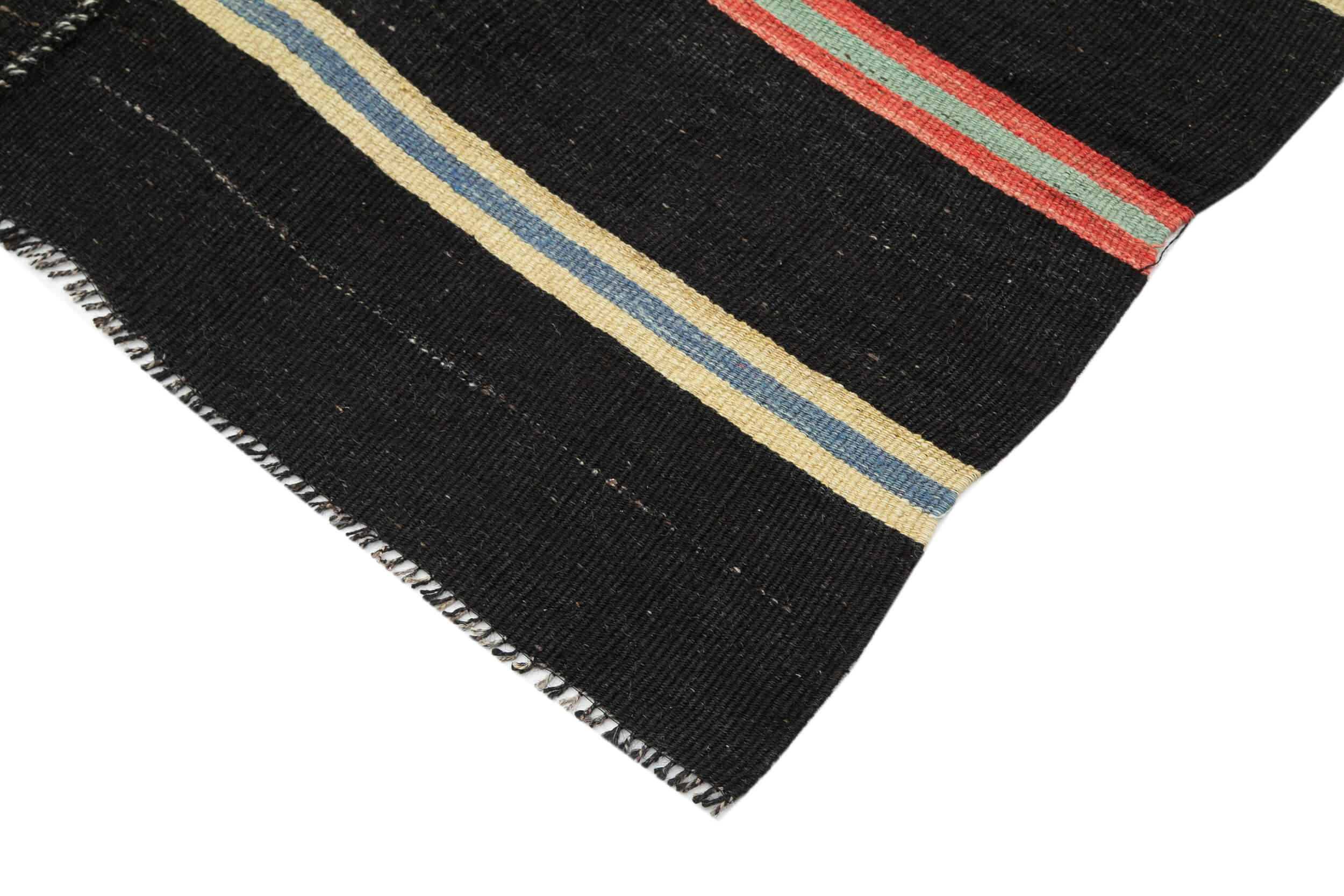Handmade Kilim Rug - Striped Area Rug Brown Wool Carpet 6'7'' x 12'3'' Flat Weave