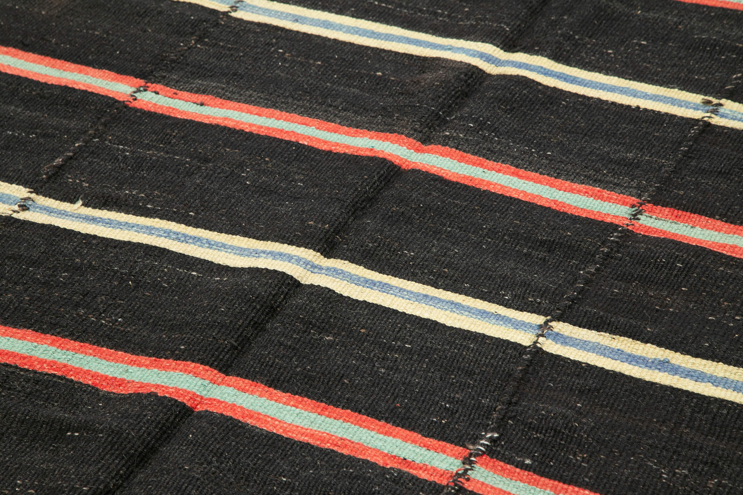 Handmade Kilim Rug - Striped Area Rug Brown Wool Carpet 6'7'' x 12'3'' Flat Weave