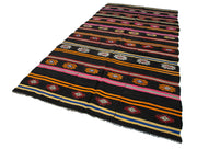 Handmade Striped Kilim Rug – 6x12 Foot Vintage Area Rug with Brown Goat Hair