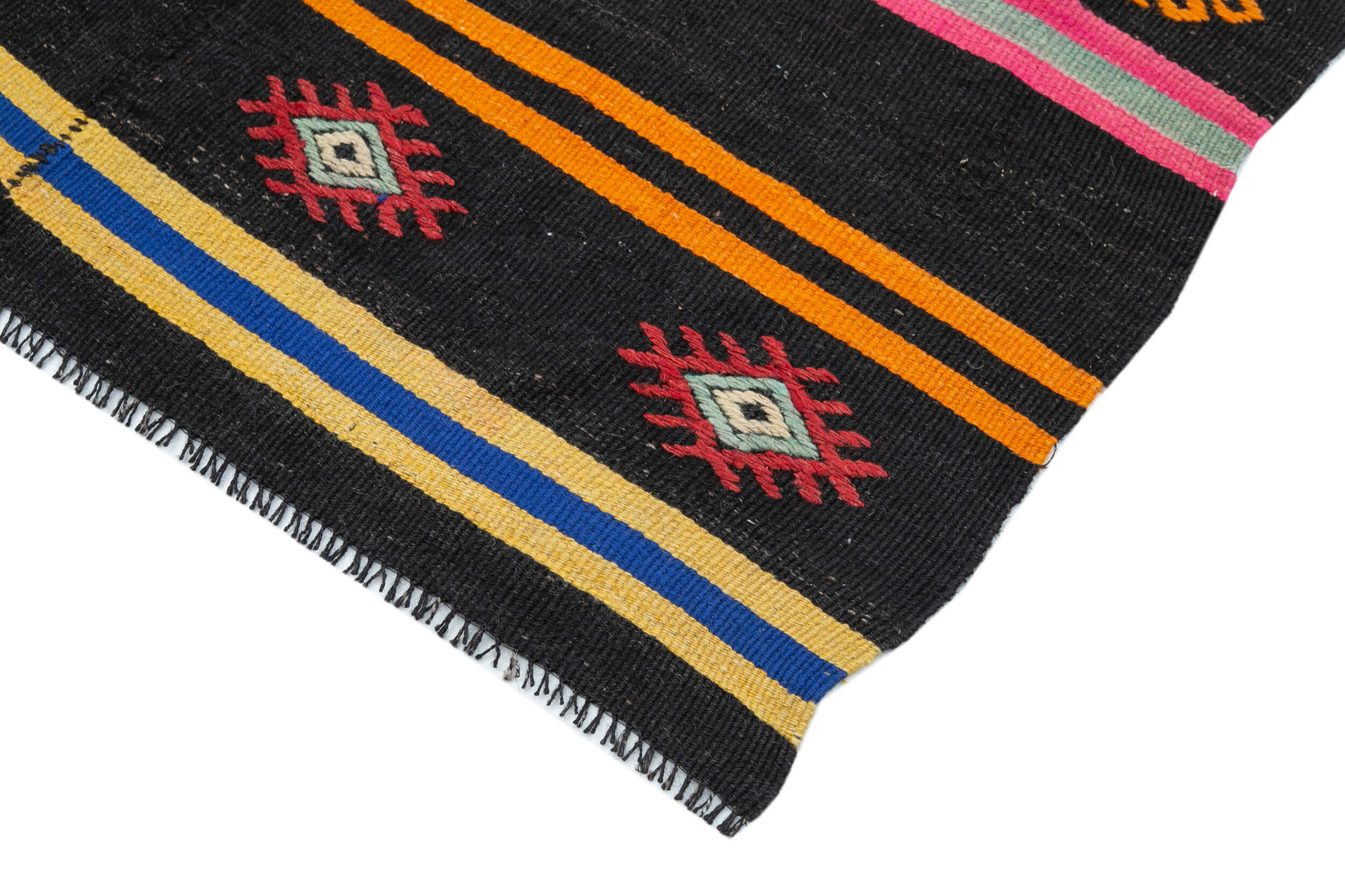 Handmade Striped Kilim Rug – 6x12 Foot Vintage Area Rug with Brown Goat Hair