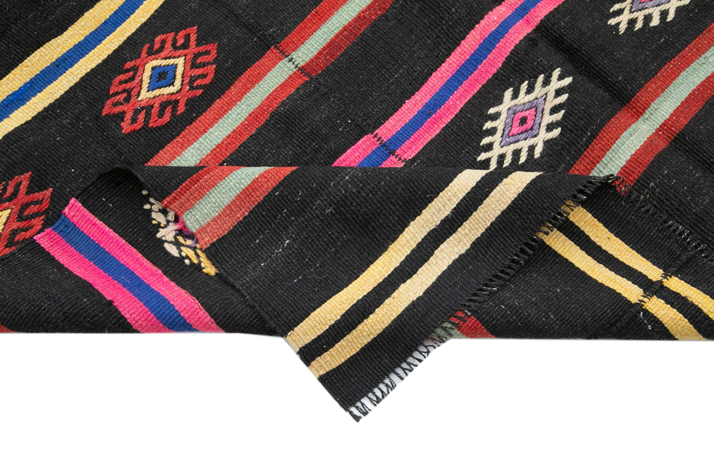 Handmade Striped Kilim Rug – 6x12 Foot Vintage Area Rug with Brown Goat Hair