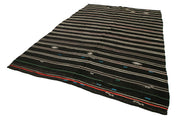 Handmade Kilim Rug - Brown Goat Hair Striped Area Rug 6x11 Feet, Vintage Wool Carpet
