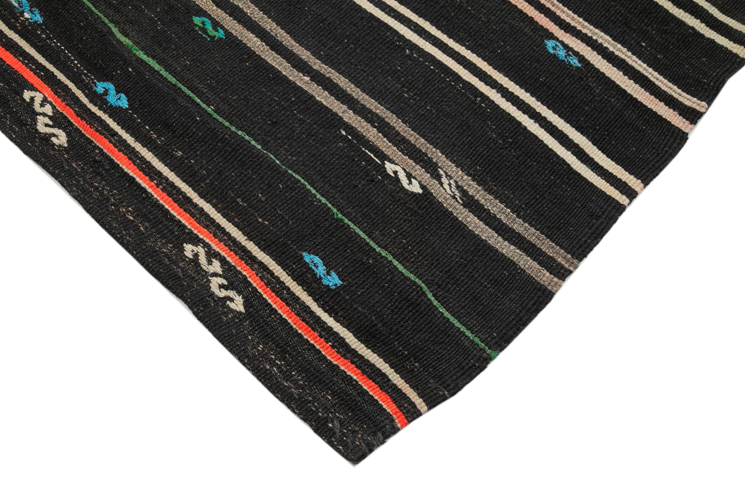 Handmade Kilim Rug - Brown Goat Hair Striped Area Rug 6x11 Feet, Vintage Wool Carpet