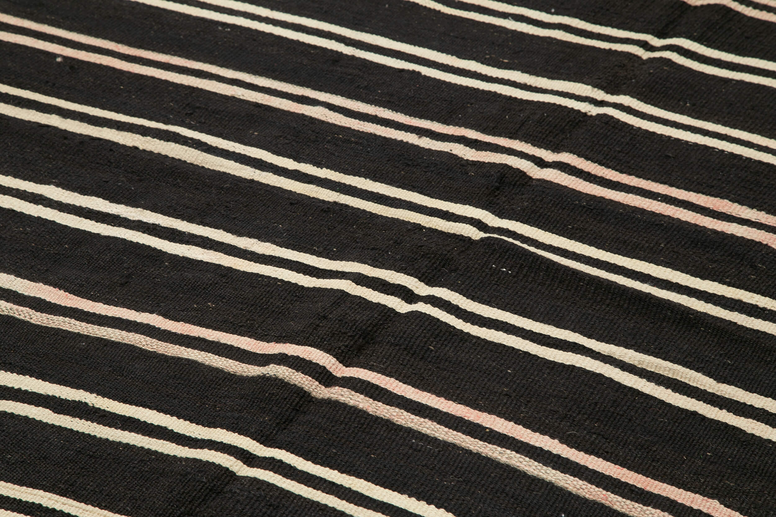 Handmade Kilim Rug - Brown Goat Hair Striped Area Rug 6x11 Feet, Vintage Wool Carpet