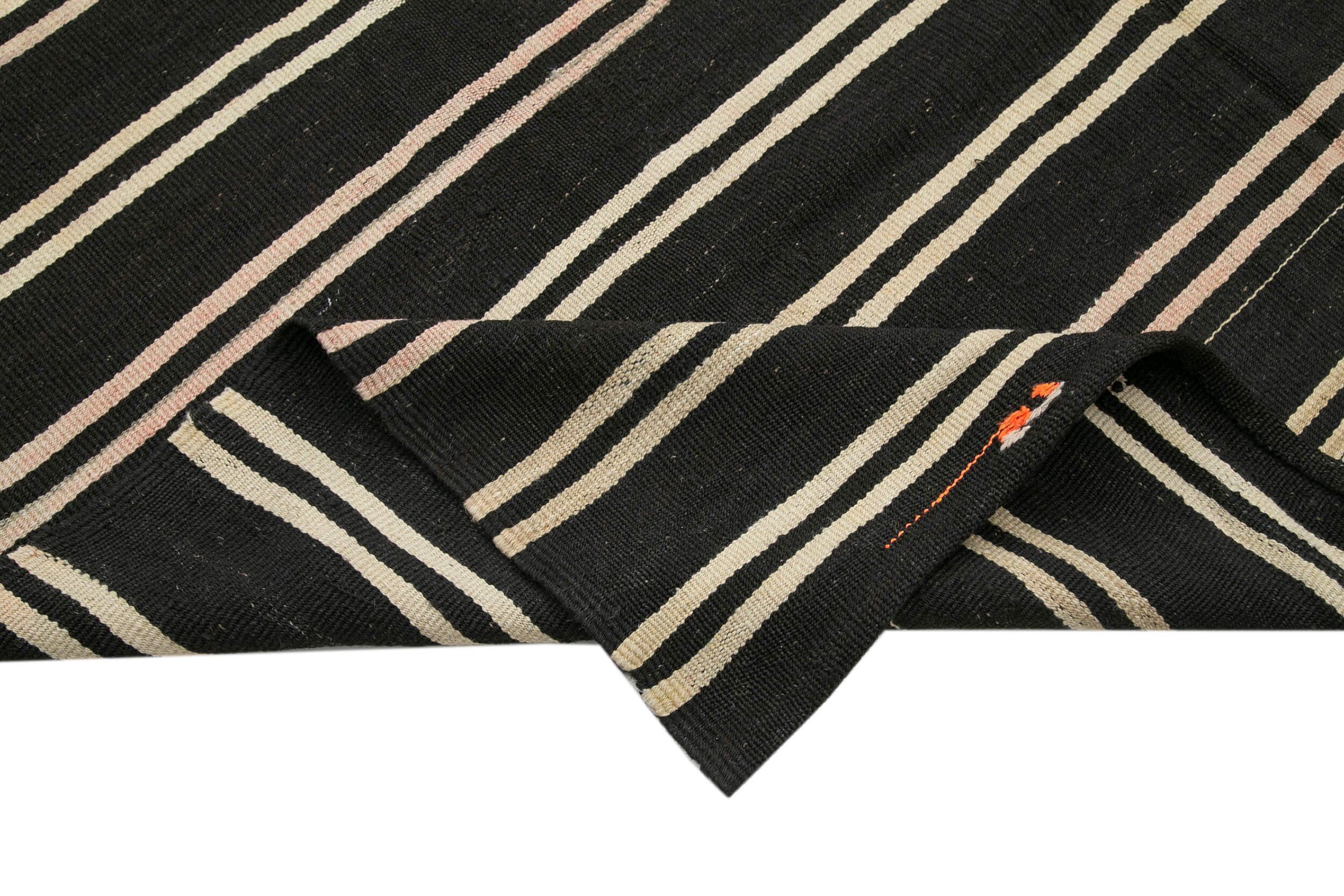 Handmade Kilim Rug - Brown Goat Hair Striped Area Rug 6x11 Feet, Vintage Wool Carpet